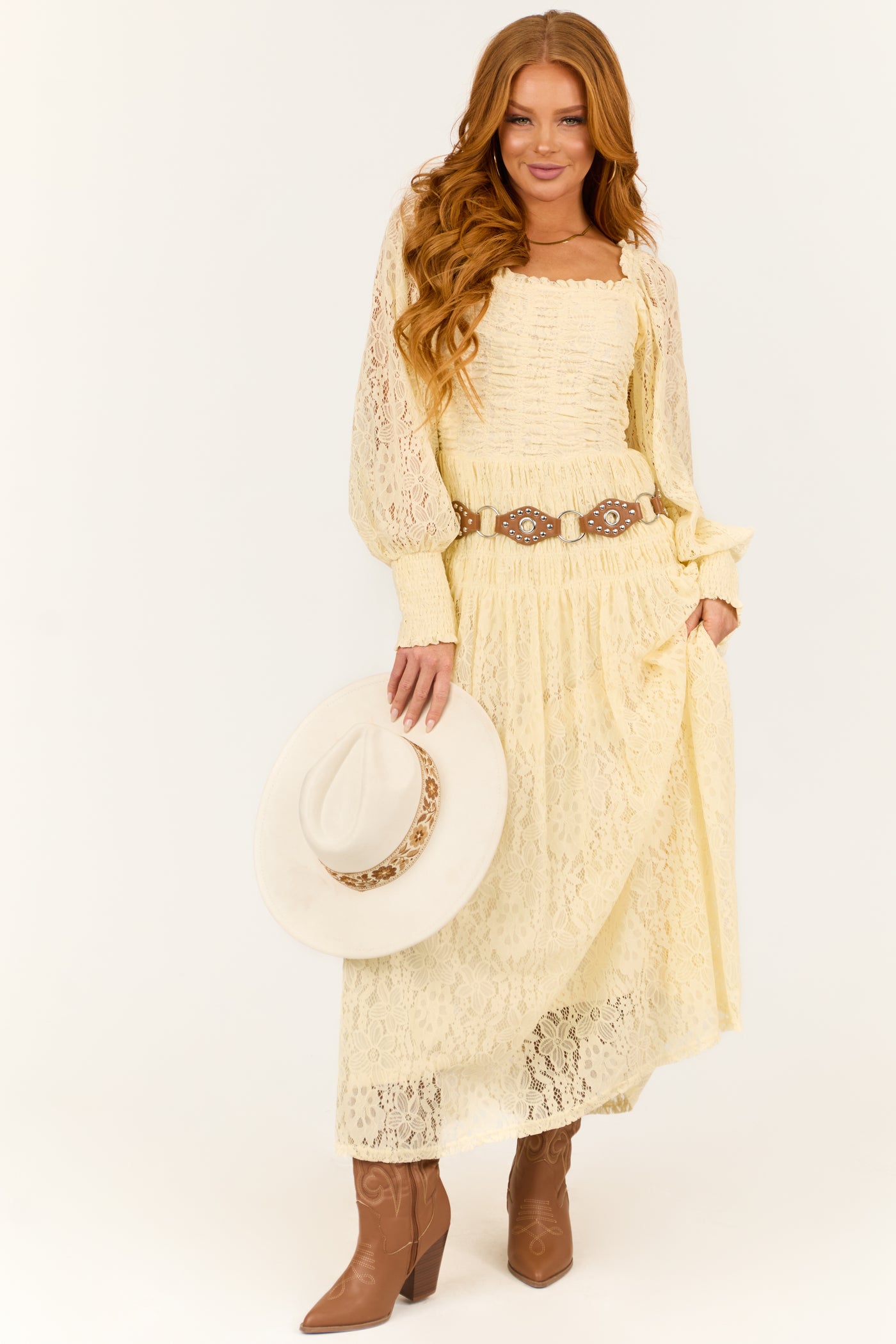 Cream Smocked Bubble Sleeve Lace Maxi Dress | Lime Lush Boutique Cream Smocked Bubble Sleeve Lace Maxi Dress | Lime Lush Boutique