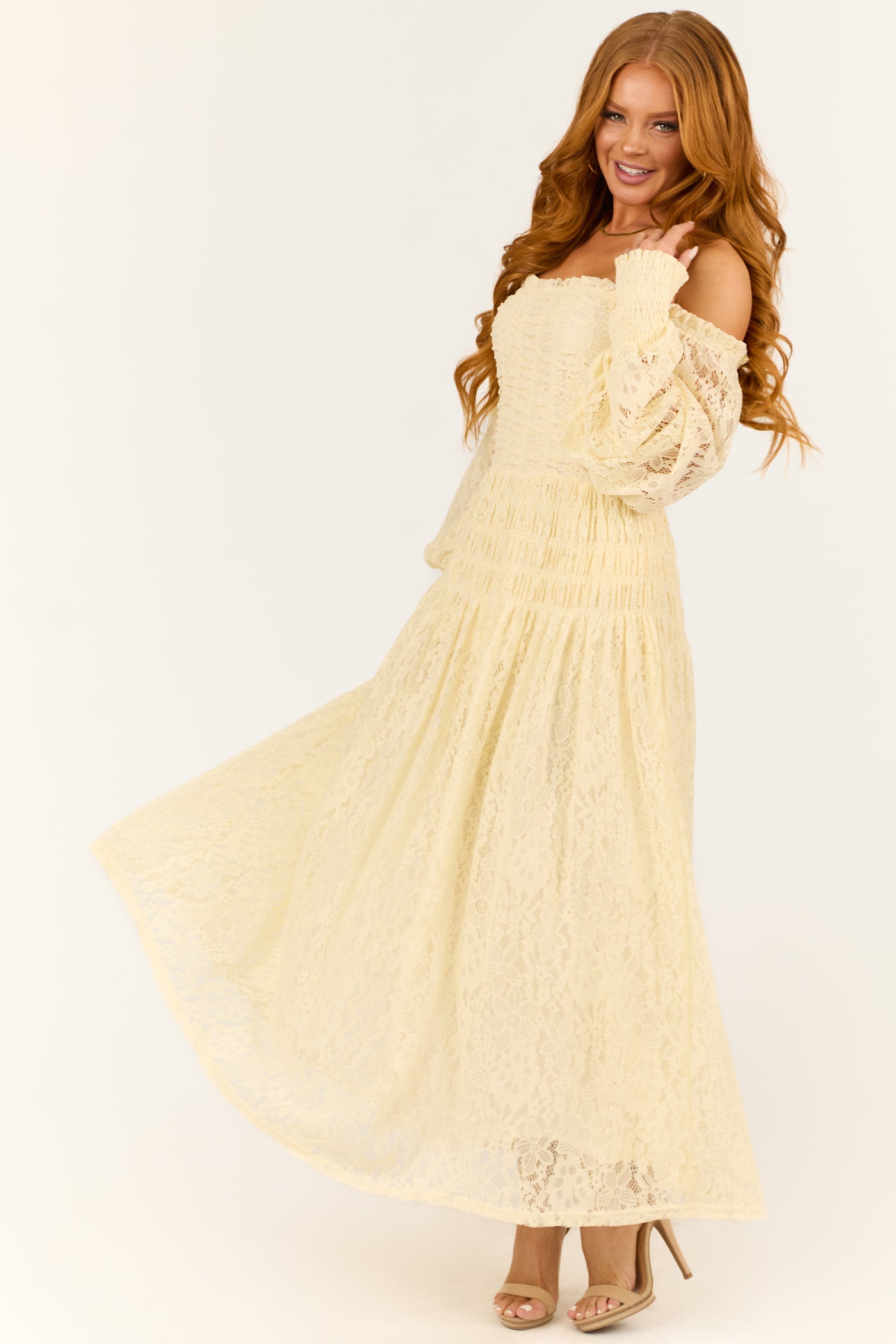 Cream Smocked Bubble Sleeve Lace Maxi Dress | Lime Lush Boutique Cream Smocked Bubble Sleeve Lace Maxi Dress | Lime Lush Boutique