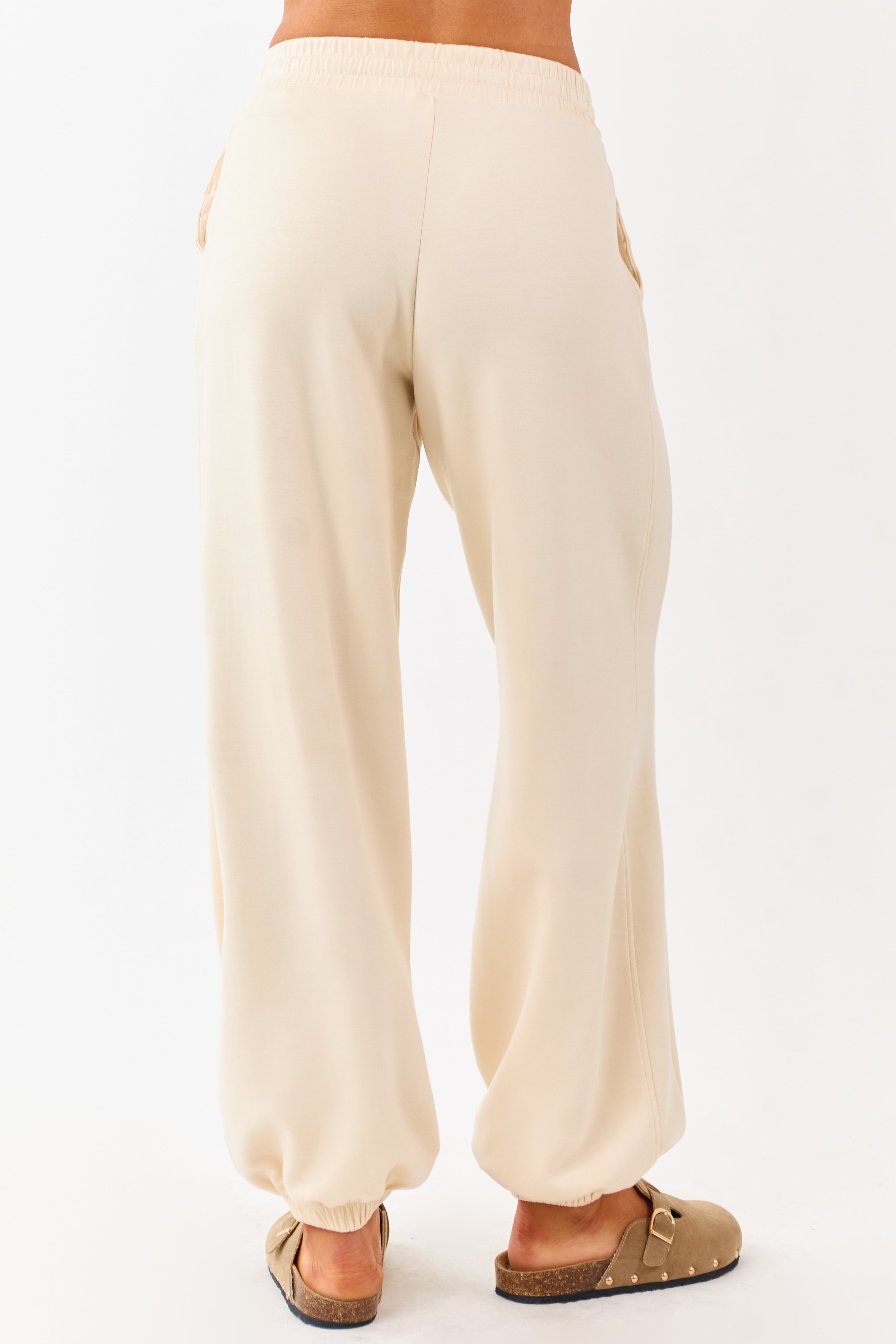 Cream Soft Knit Drawstring Jogger Sweatpants