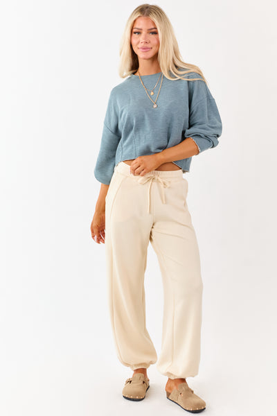 Cream Soft Knit Drawstring Jogger Sweatpants