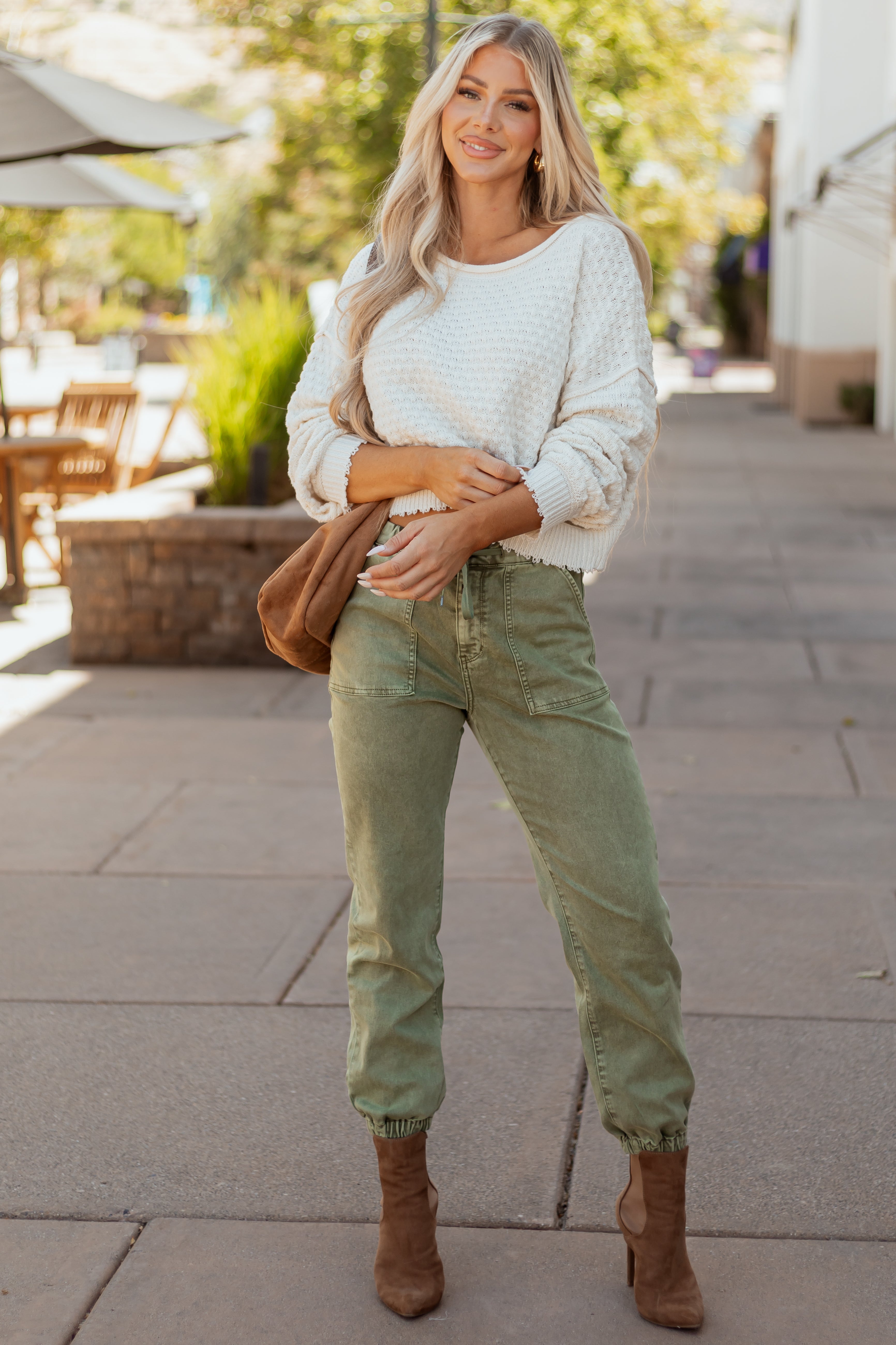 Cream Soft Textured Knit Round Neck Boxy Sweater