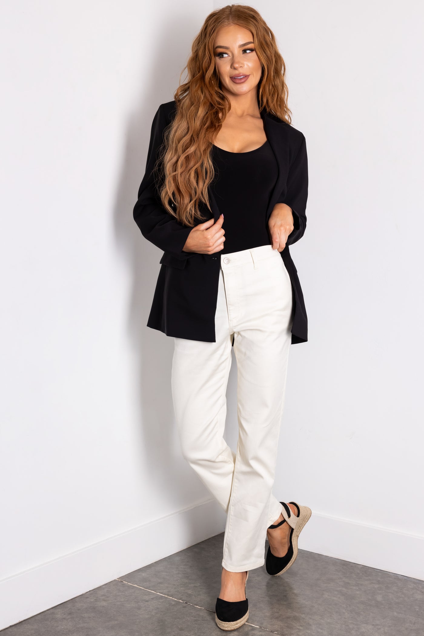 Cream Straight Fit High Waisted Twill Jeans