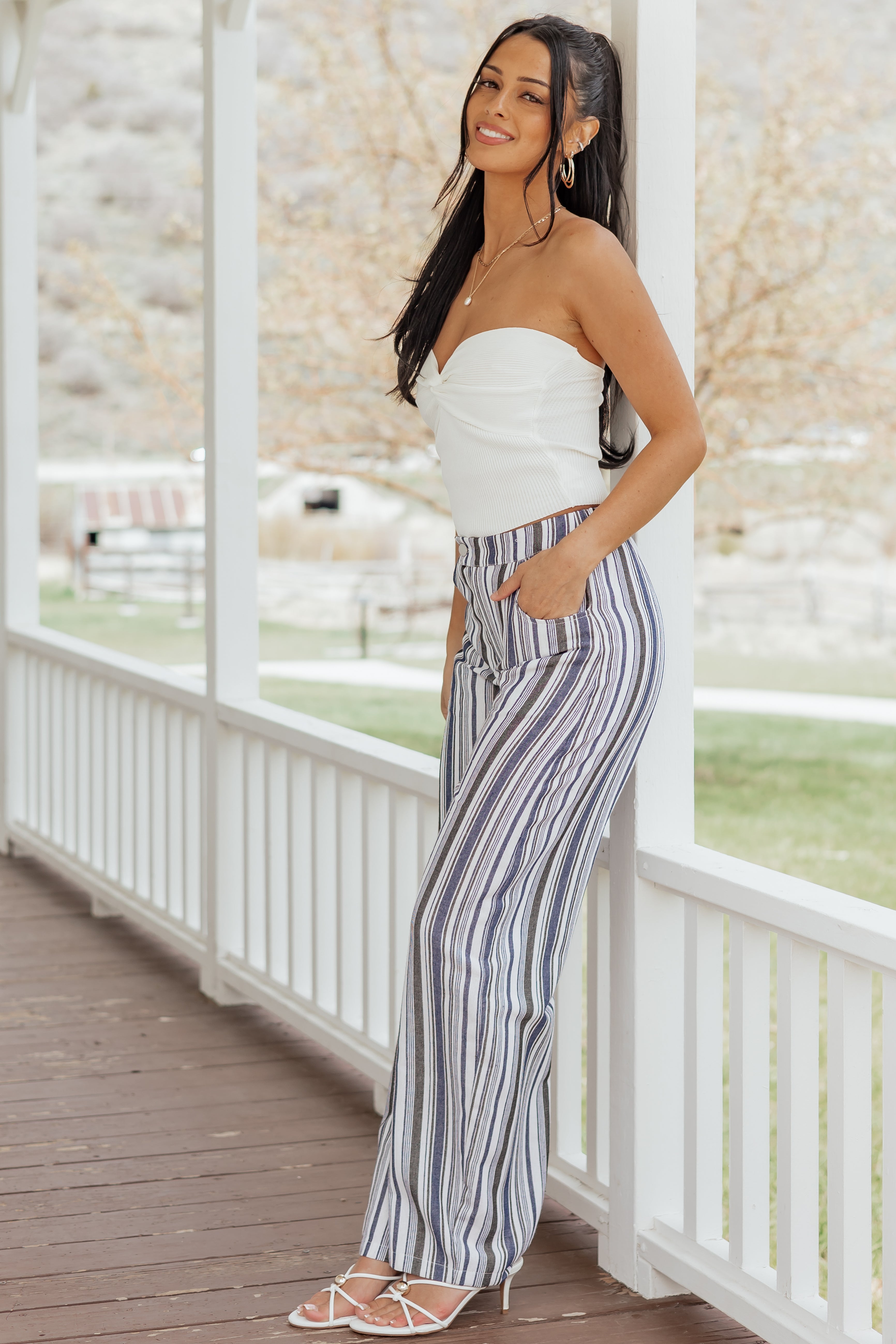 Cream Strapless Rib Knit Twist Bust Crop Top