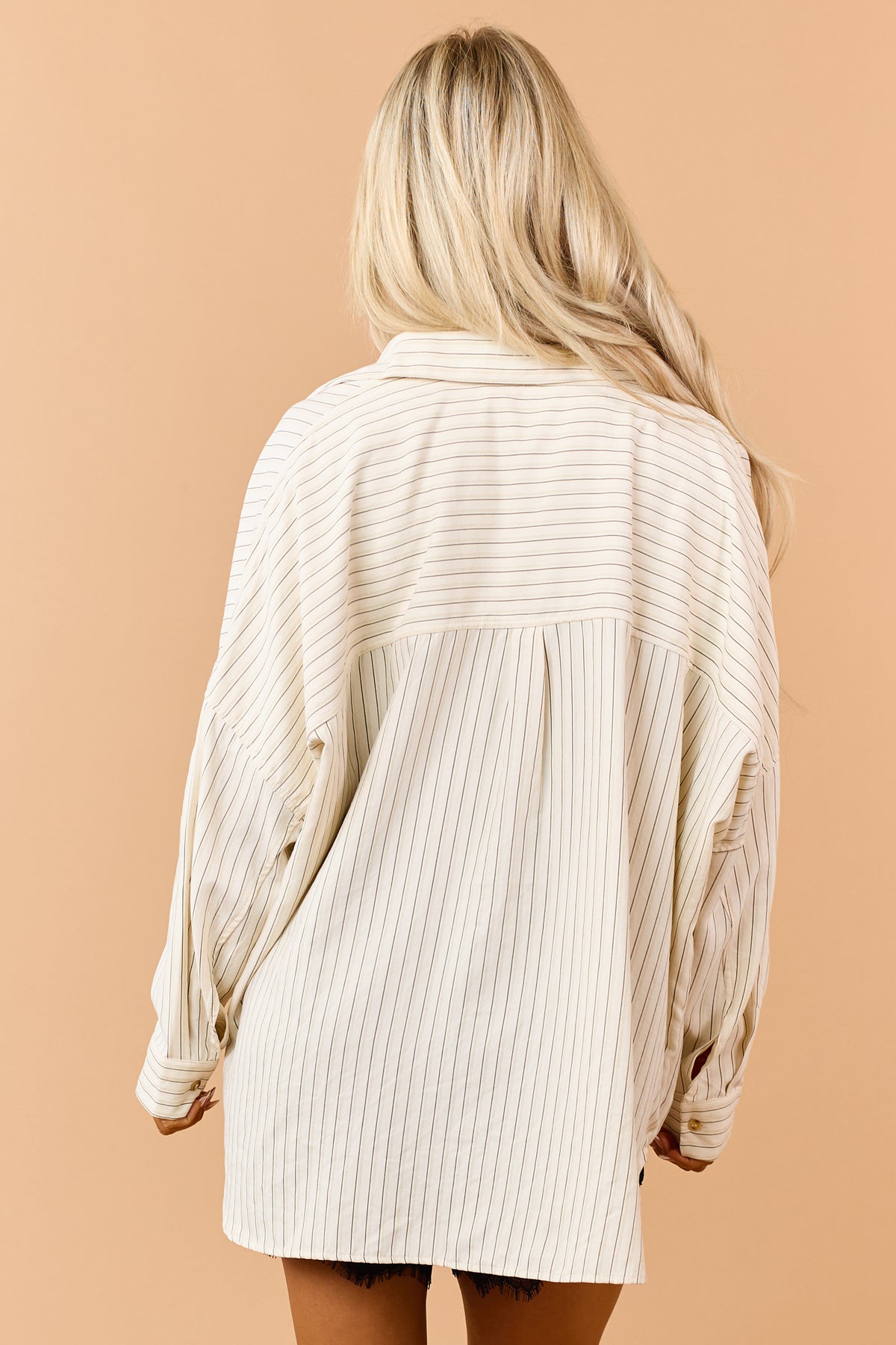 Cream Striped Button Up Long Sleeve Relaxed Shirt