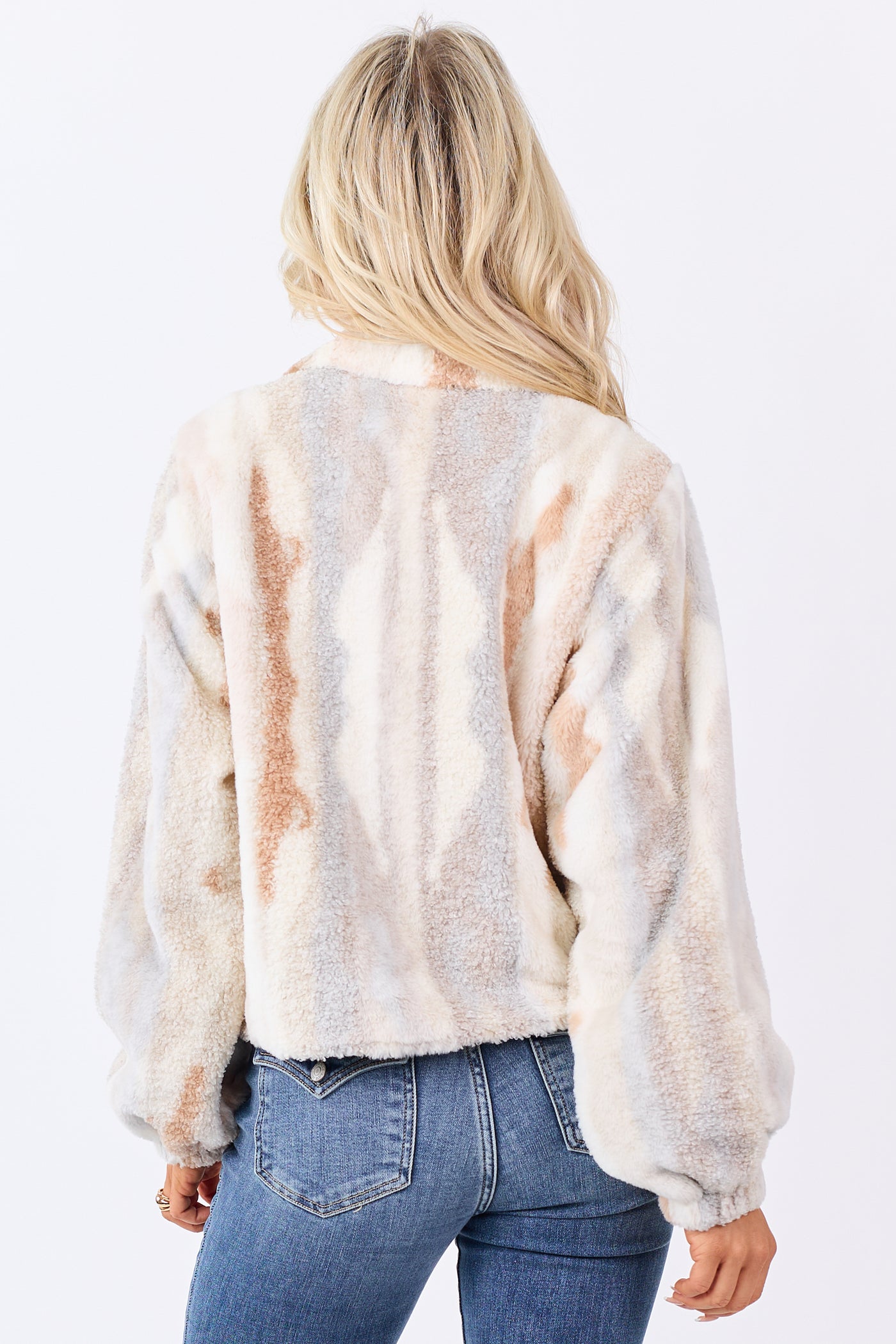 Cream Striped Sherpa and Faux Fur Contrast Jacket