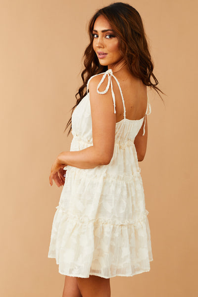 Cream Swiss Dot Ruffle Tiered Mini Dress