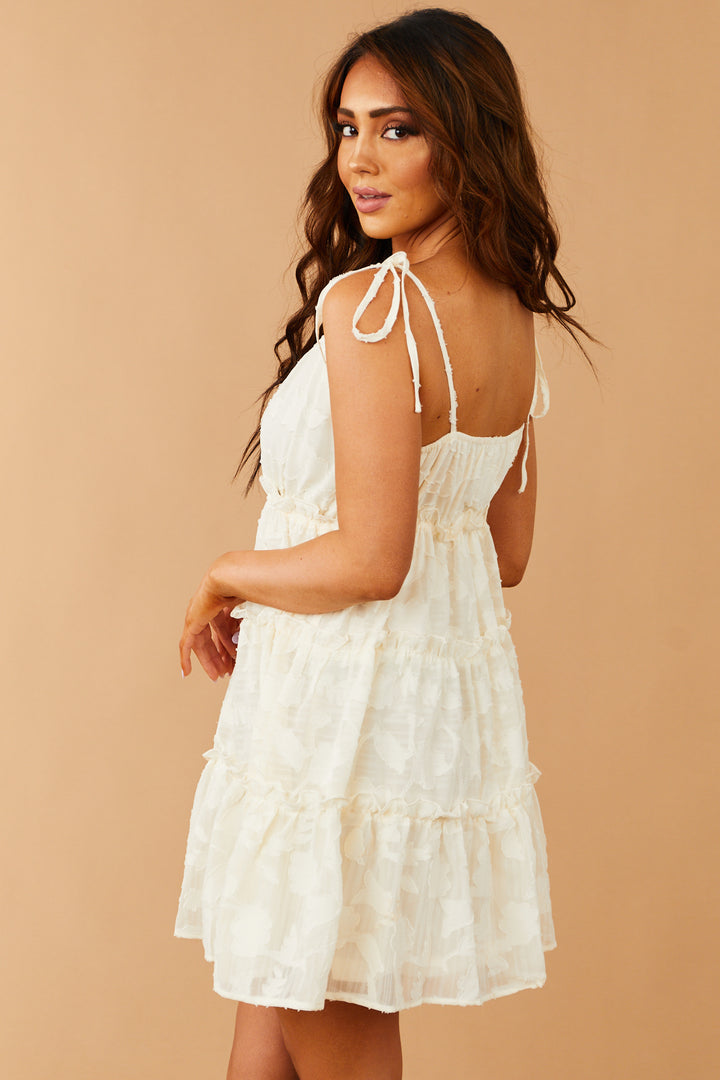 Cream Swiss Dot Ruffle Tiered Mini Dress