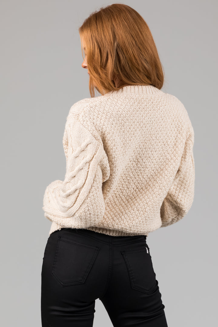 Cream Thick Cable Knit Button Cardigan