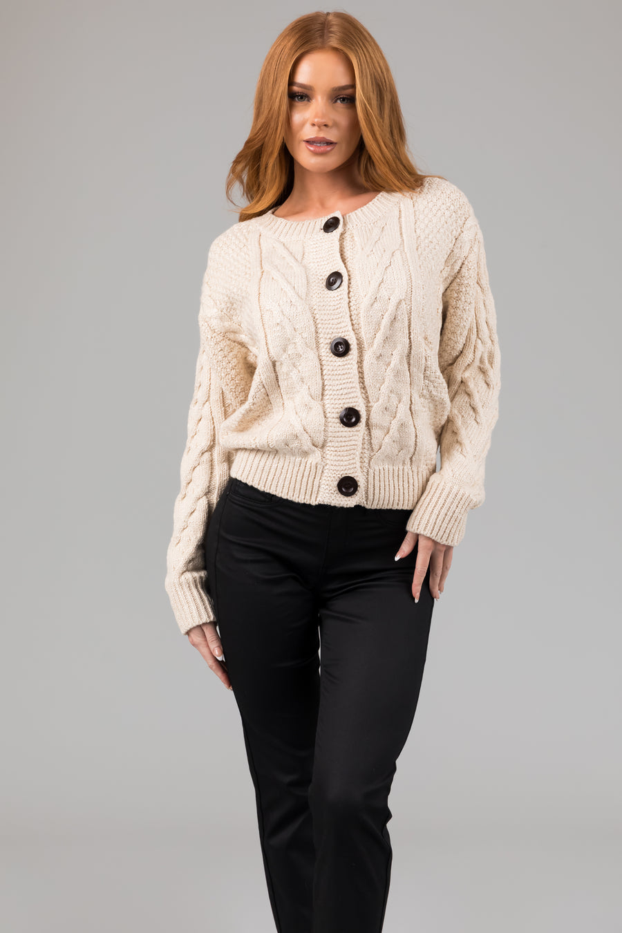 Cream Thick Cable Knit Button Cardigan