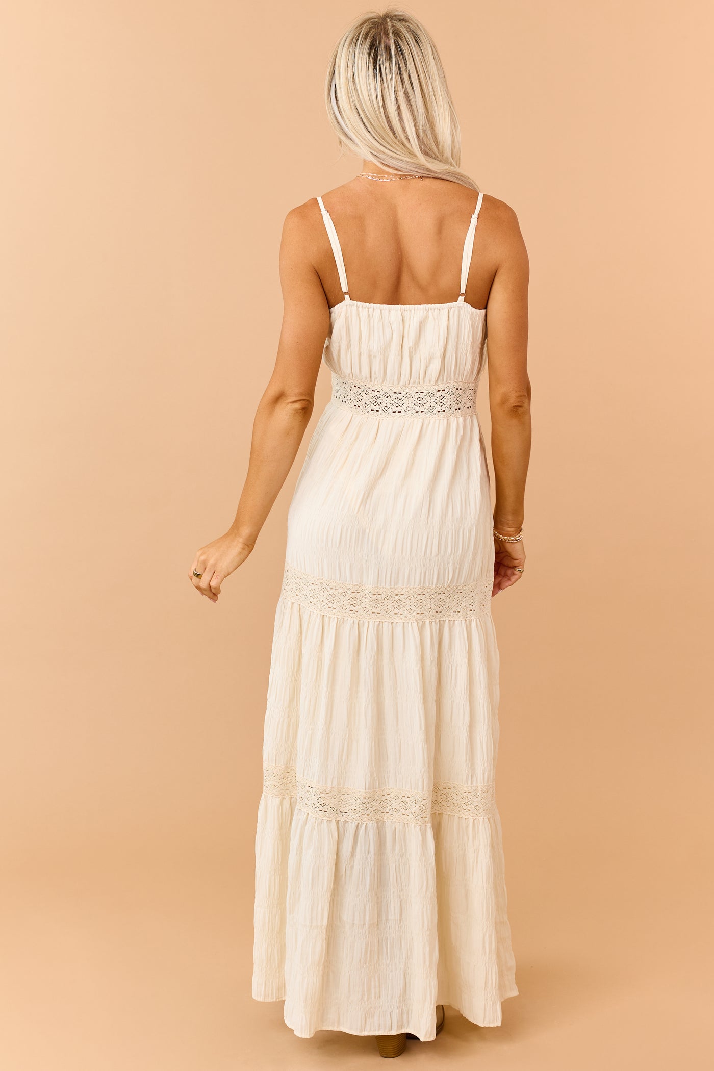 Cream Tiered Lace Sleeveless Maxi Dress