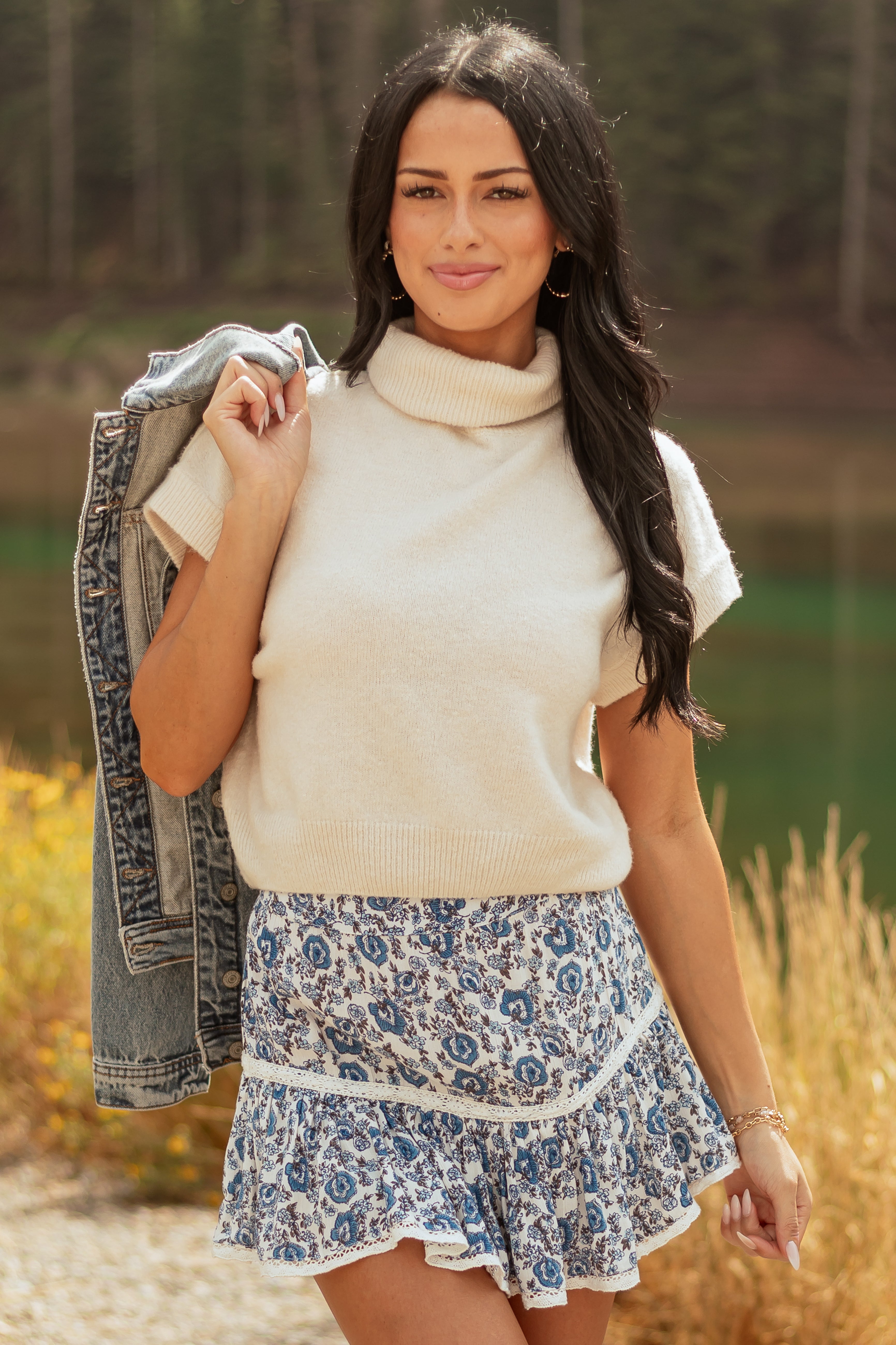 Cream Turtleneck Cap Sleeve Wool Blend Knit Top | Lime Lush Boutique