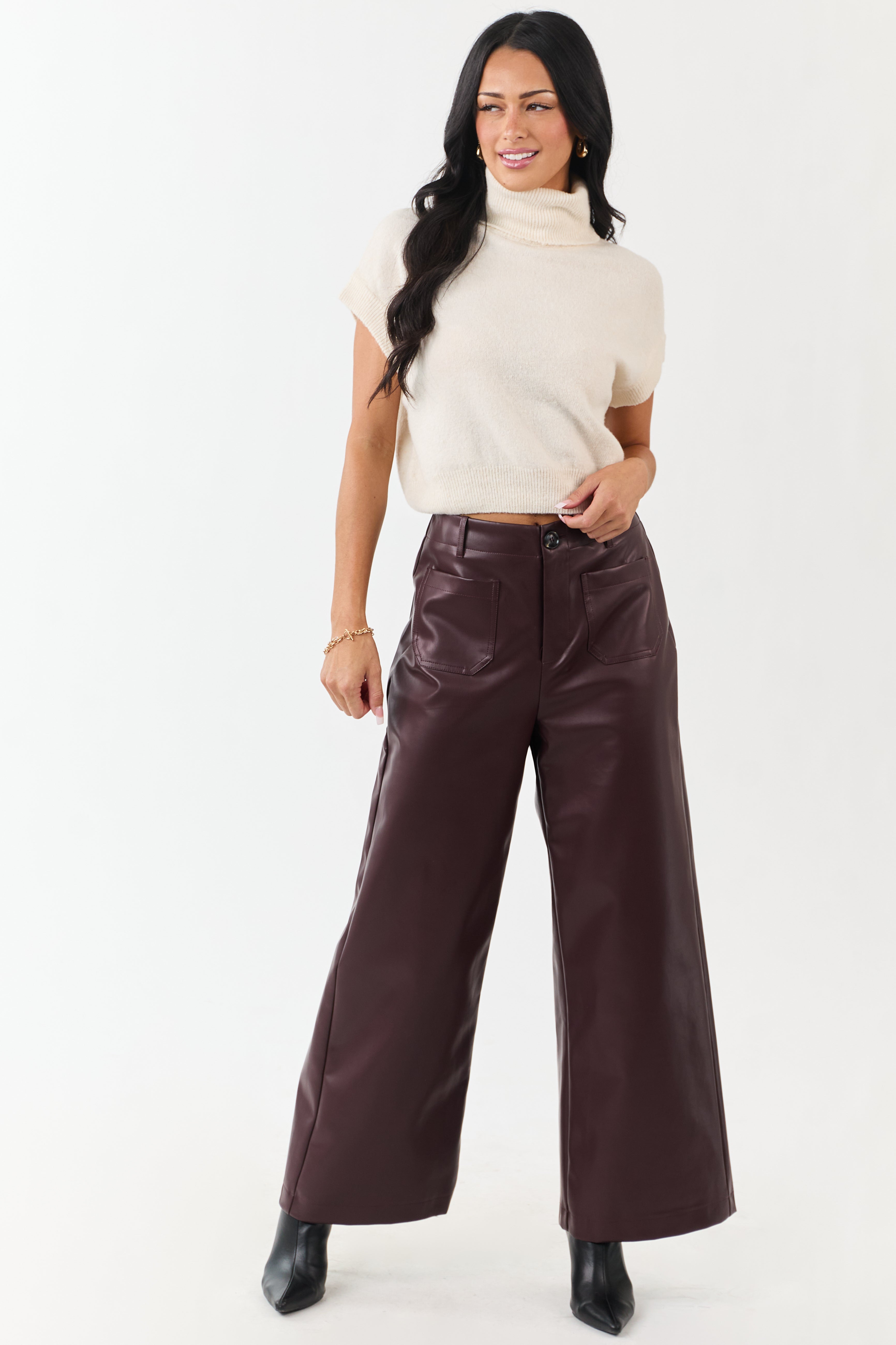 Cream Turtleneck Cap Sleeve Wool Blend Knit Top | Lime Lush