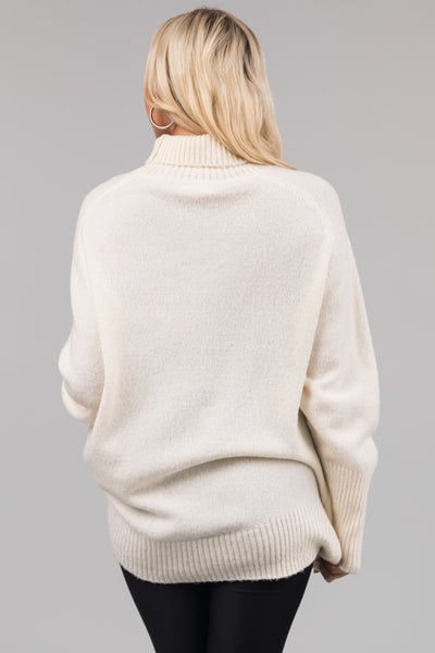 Cream Turtleneck Raglan Sleeve Soft Sweater