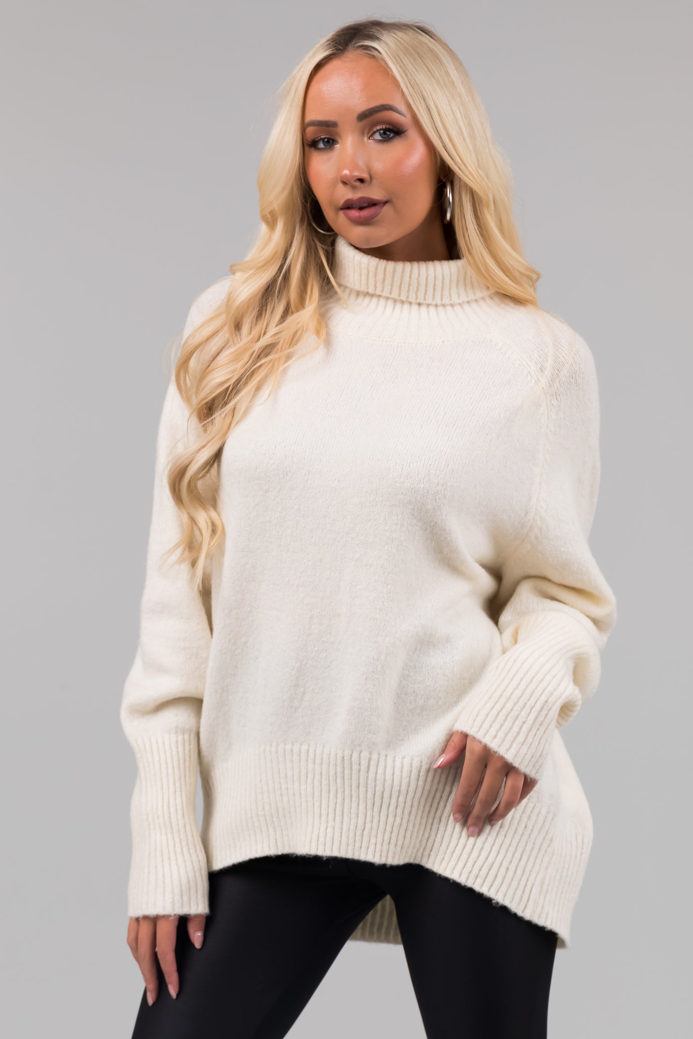 Cream Turtleneck Raglan Sleeve Soft Sweater