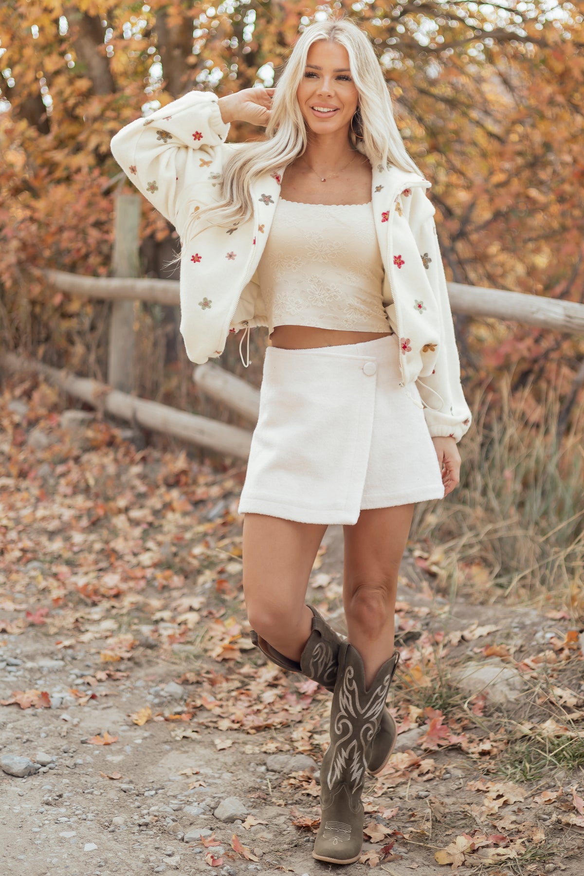Cream Wool Blend High Waisted Wrap Front Skort