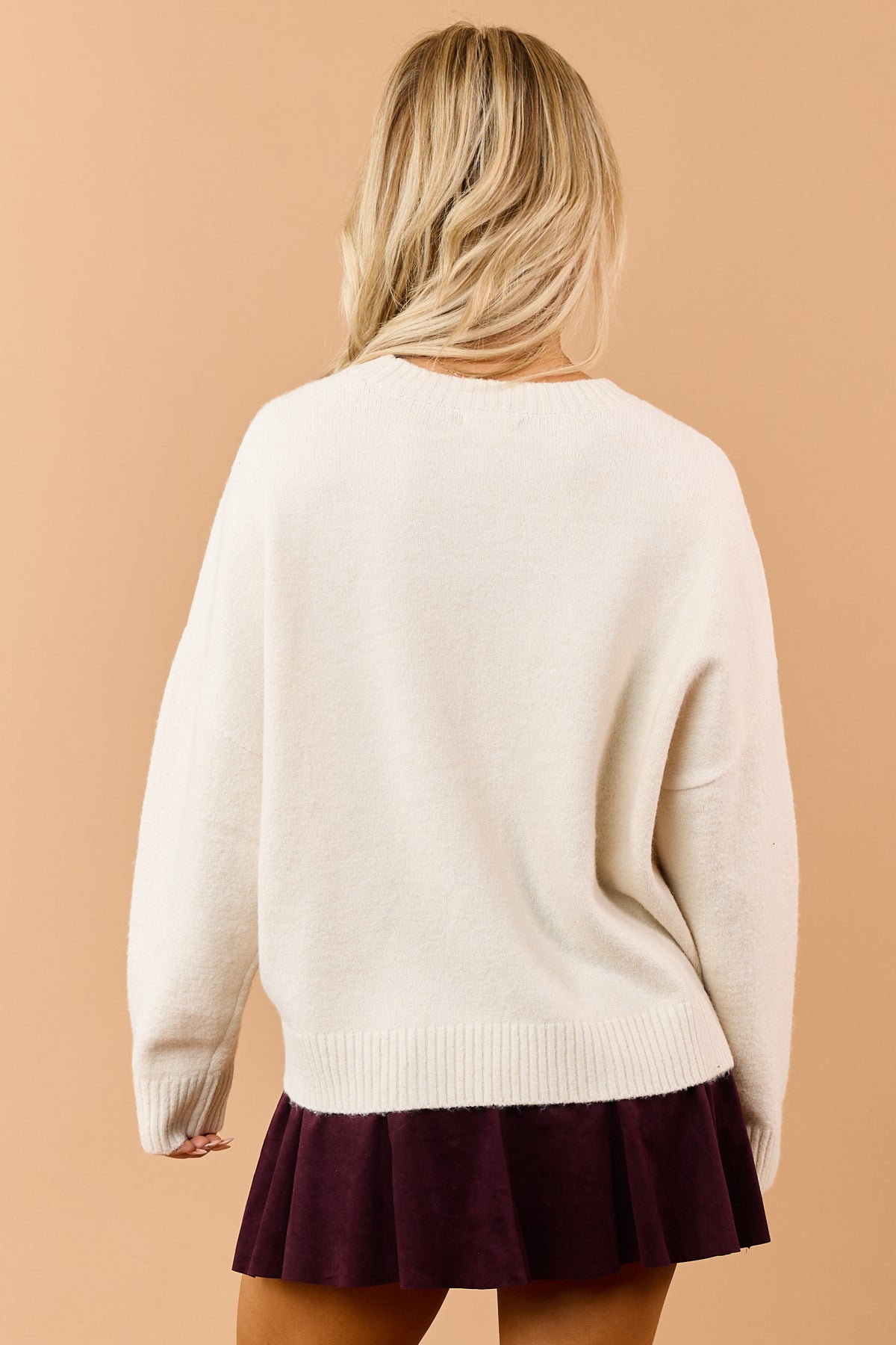 Cream 'FaLaLaLa' Letter Graphic Relaxed Sweater