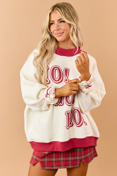 Cream 'Ho Ho Ho' Reversible Santa Fleece Sweatshirt