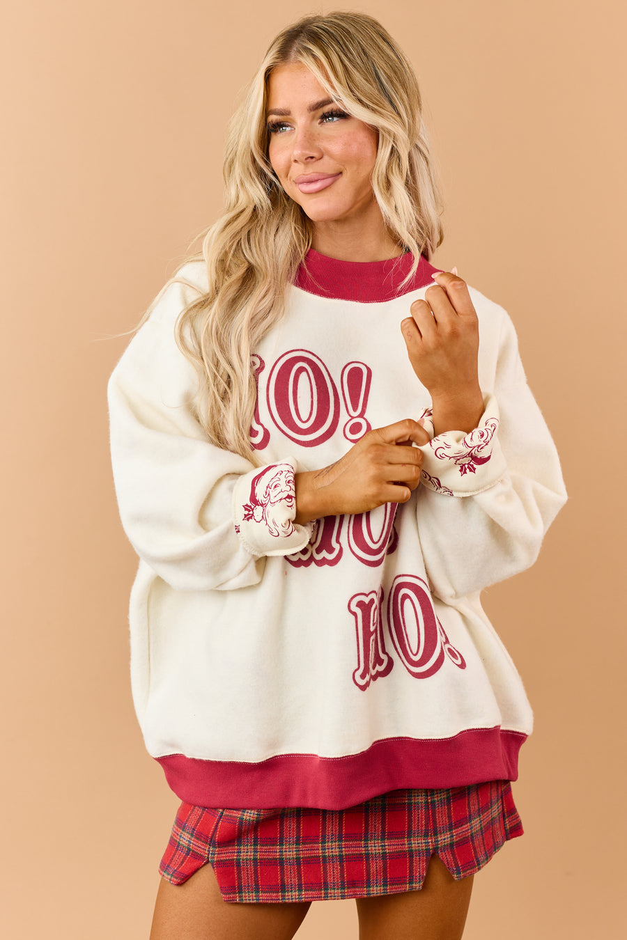 Cream 'Ho Ho Ho' Reversible Santa Fleece Sweatshirt