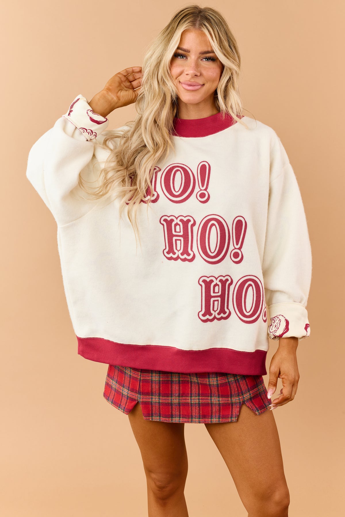 Cream 'Ho Ho Ho' Reversible Santa Fleece Sweatshirt