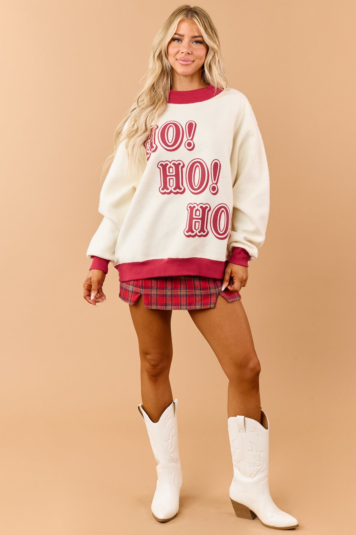 Cream 'Ho Ho Ho' Reversible Santa Fleece Sweatshirt