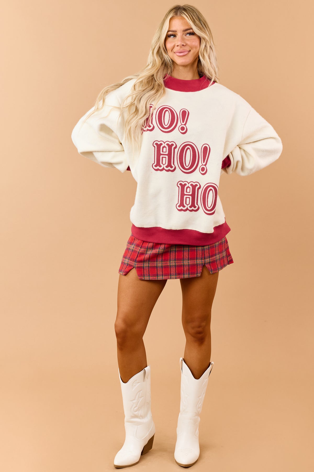Cream 'Ho Ho Ho' Reversible Santa Fleece Sweatshirt