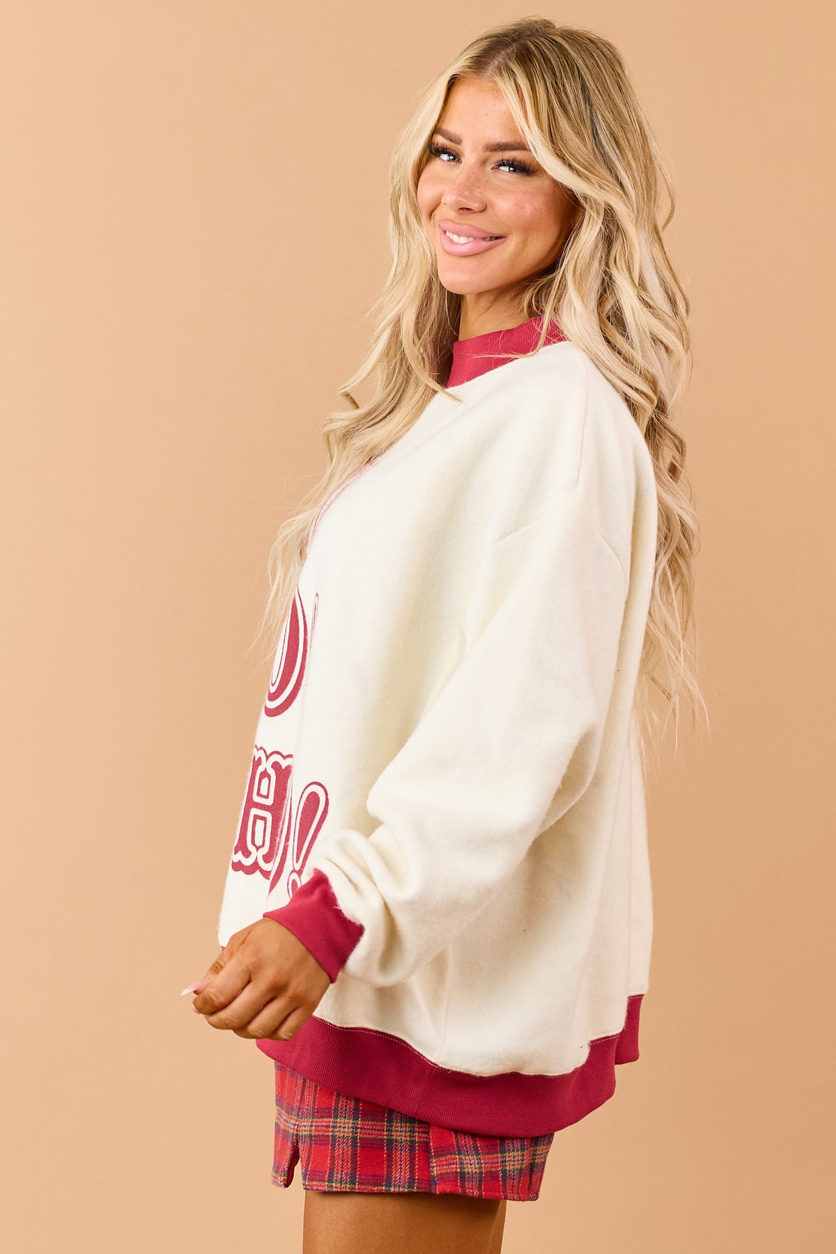 Cream 'Ho Ho Ho' Reversible Santa Fleece Sweatshirt