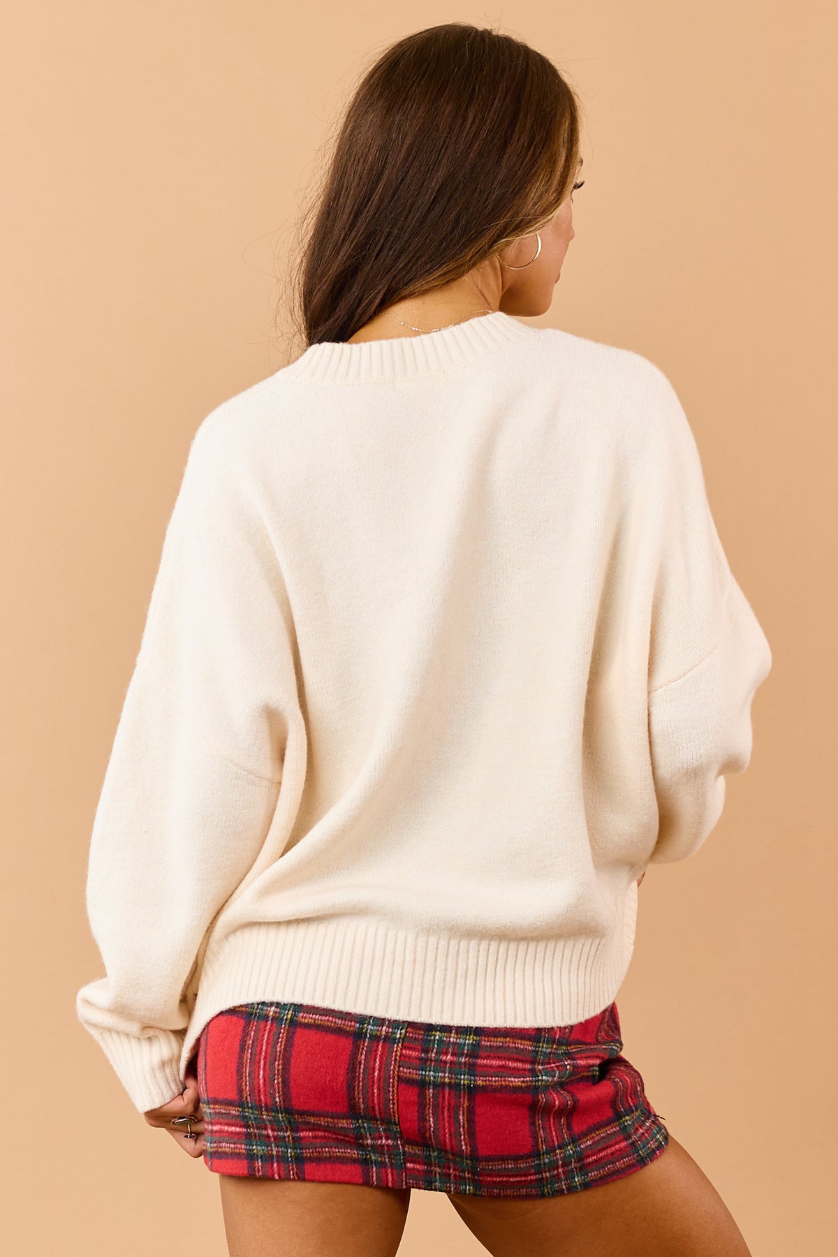 Cream 'Holly Jolly' Graphic Ribbed Trim Sweater