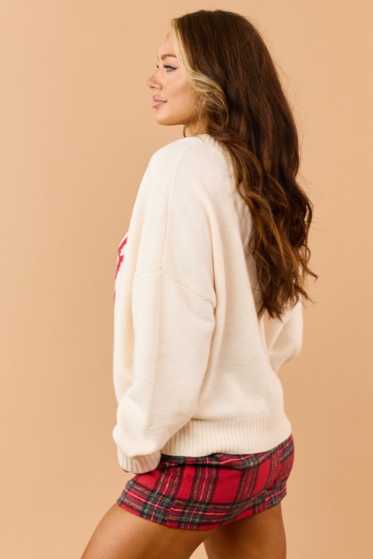 Cream 'Holly Jolly' Graphic Ribbed Trim Sweater
