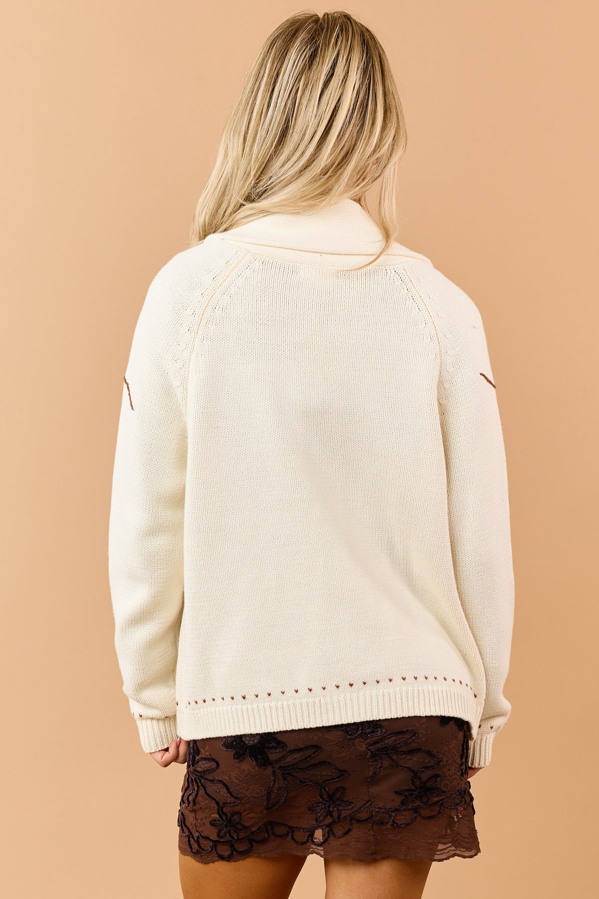 Cream 'Howdy' Cowboy Motif Sweater Cardigan