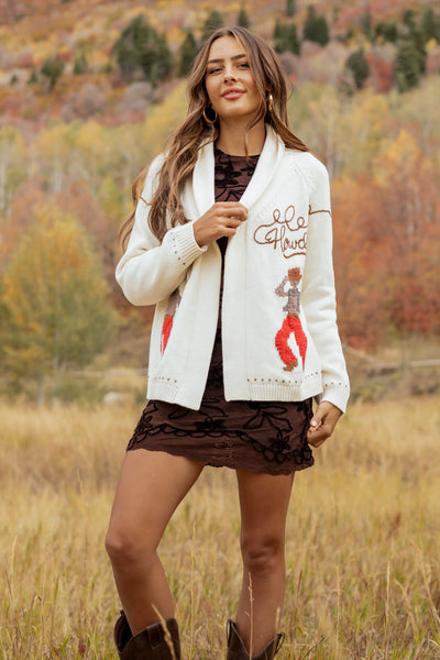 Cream 'Howdy' Cowboy Motif Sweater Cardigan