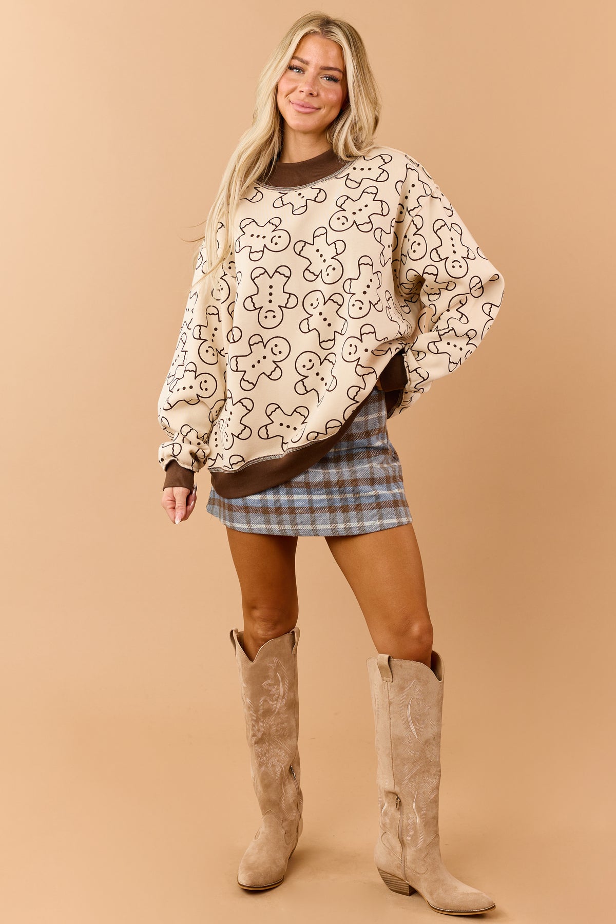 Cream 'Merry' Reversible Gingerbread Fleece Sweatshirt