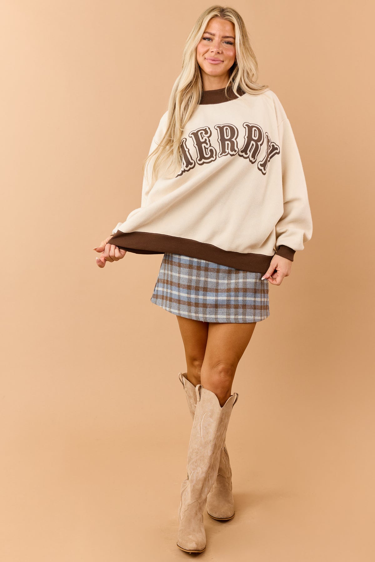 Cream 'Merry' Reversible Gingerbread Fleece Sweatshirt