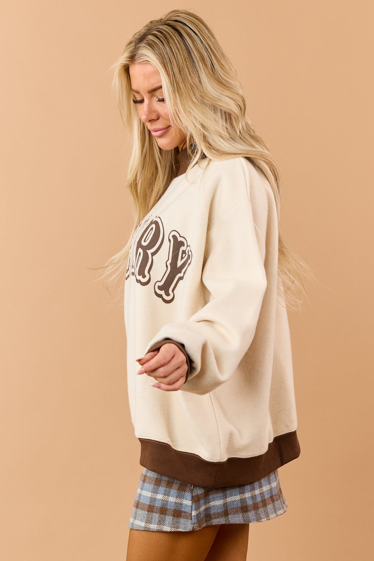 Cream 'Merry' Reversible Gingerbread Fleece Sweatshirt
