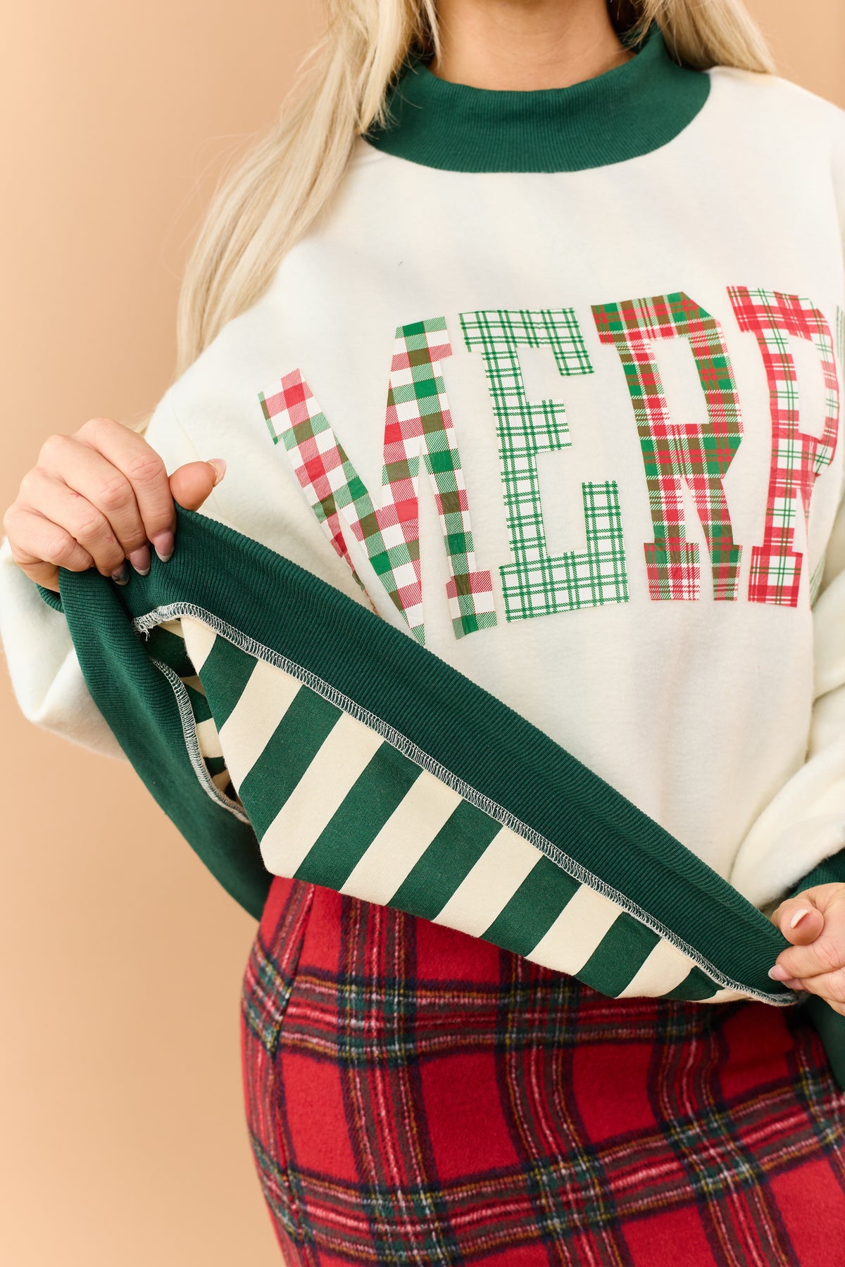 Cream 'Merry' and Striped Reversible Sweatshirt