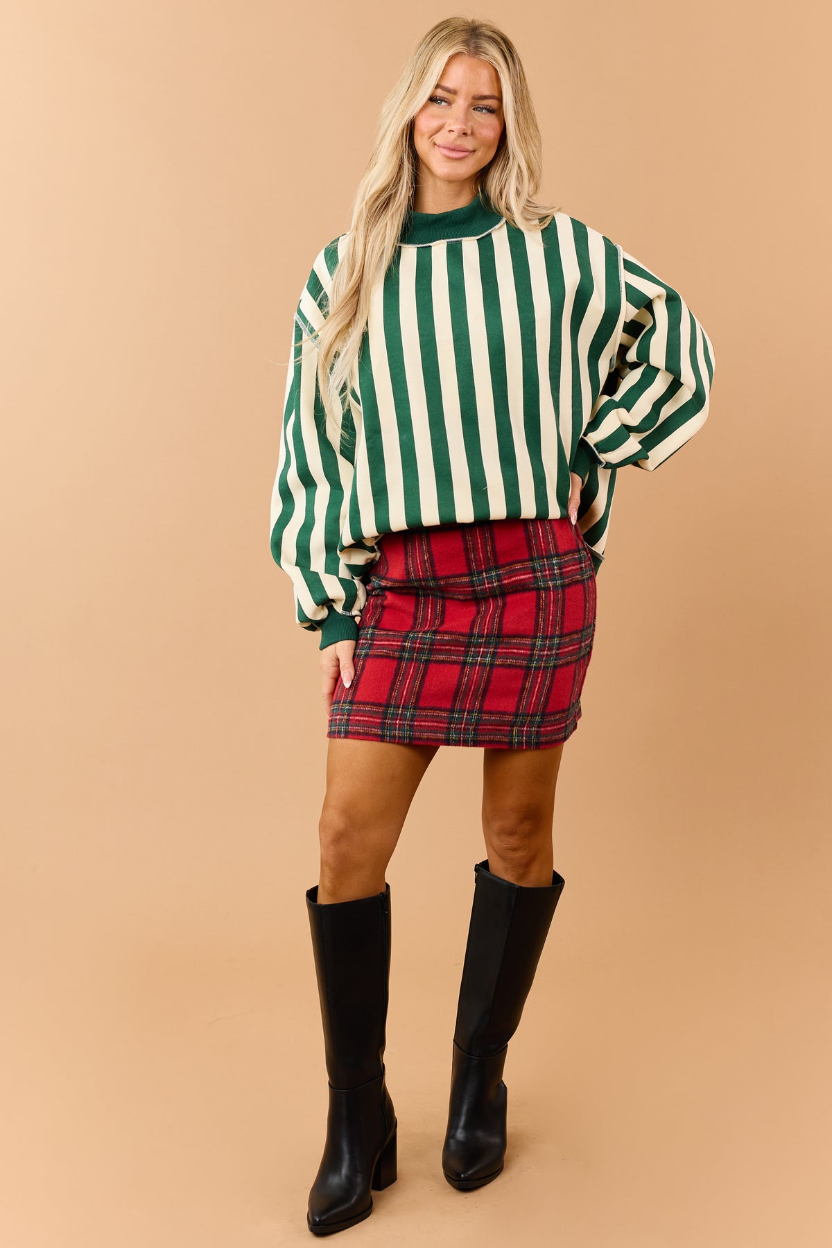 Cream 'Merry' and Striped Reversible Sweatshirt