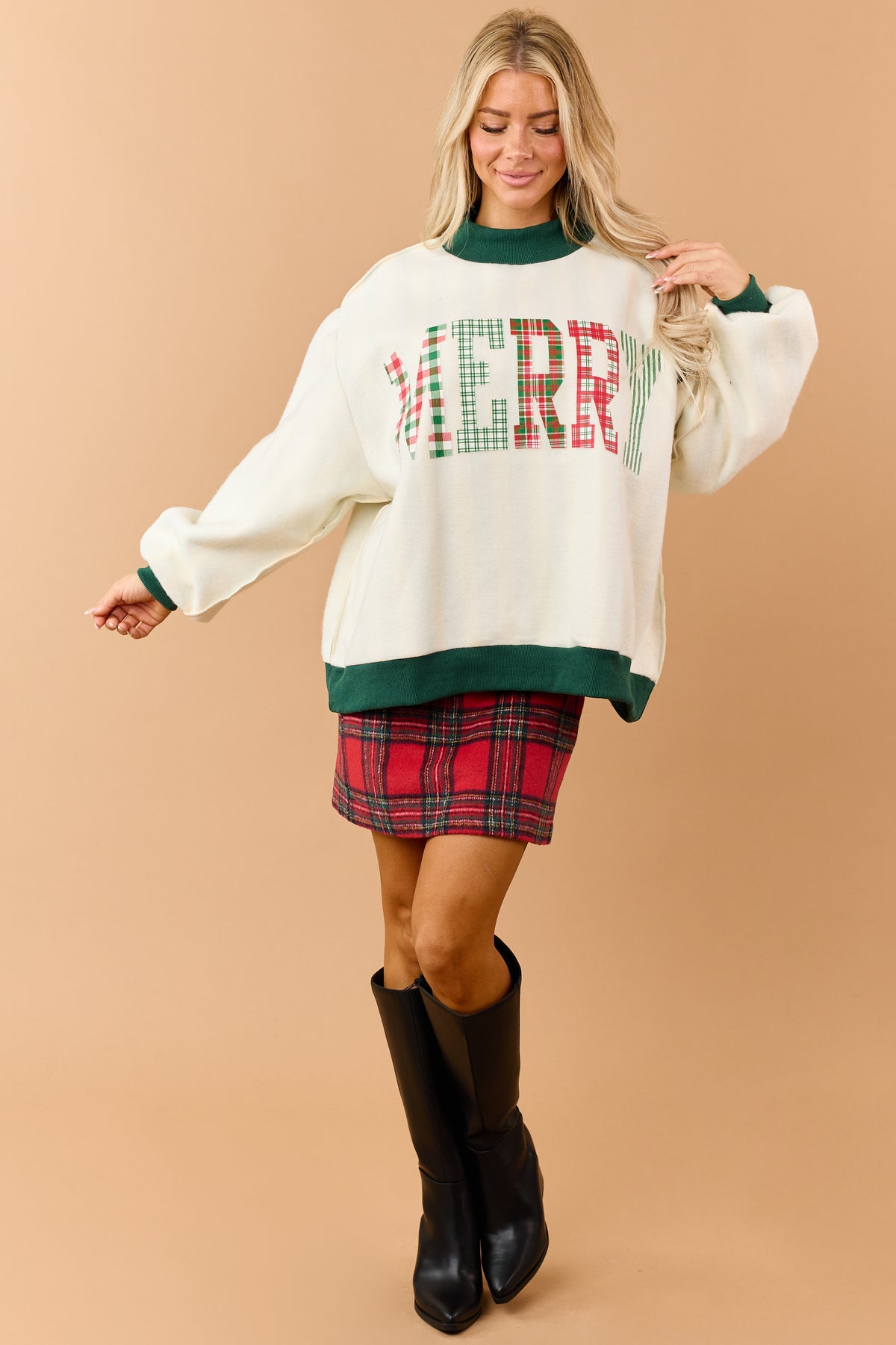 Cream 'Merry' and Striped Reversible Sweatshirt