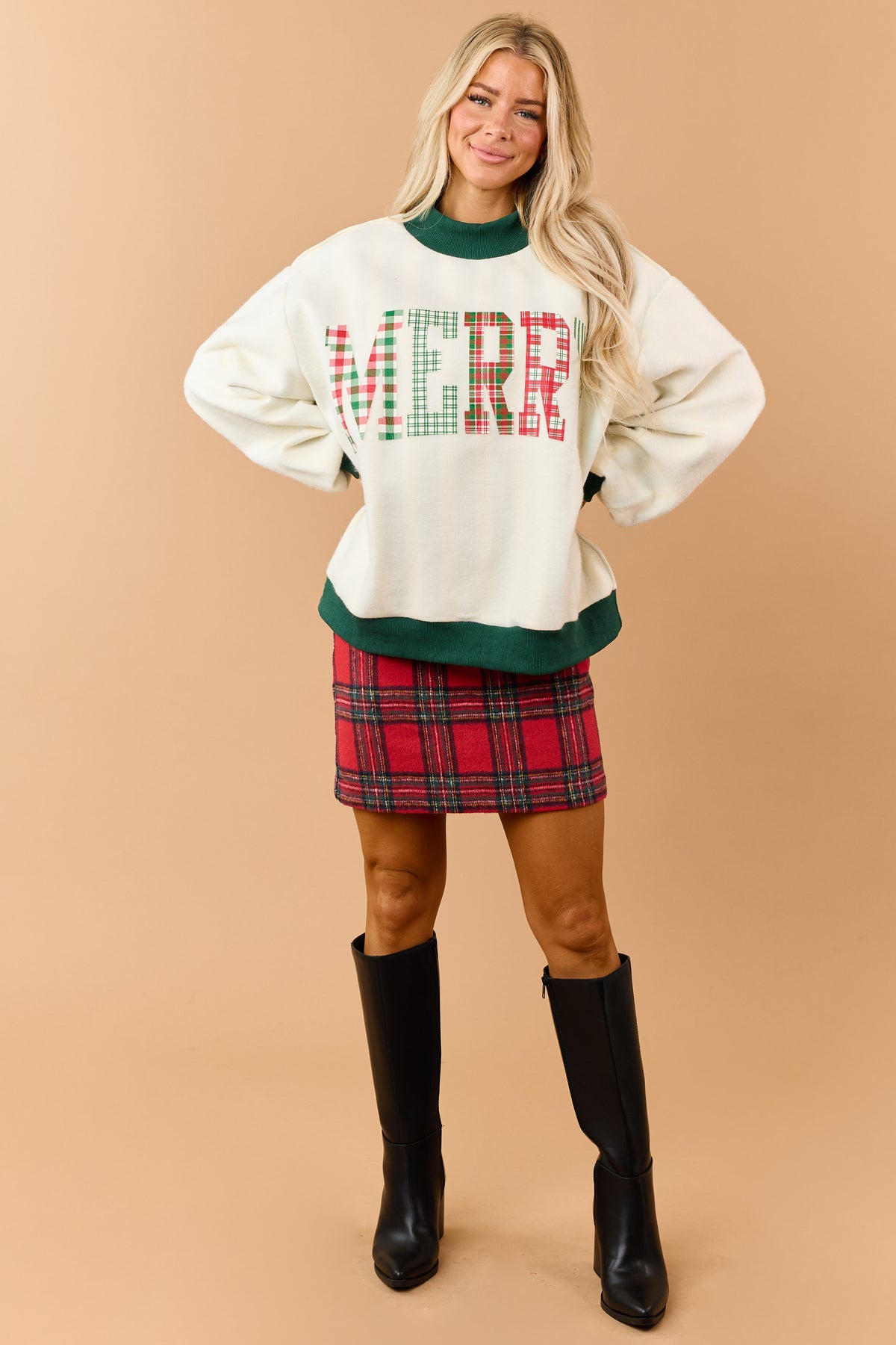 Cream 'Merry' and Striped Reversible Sweatshirt