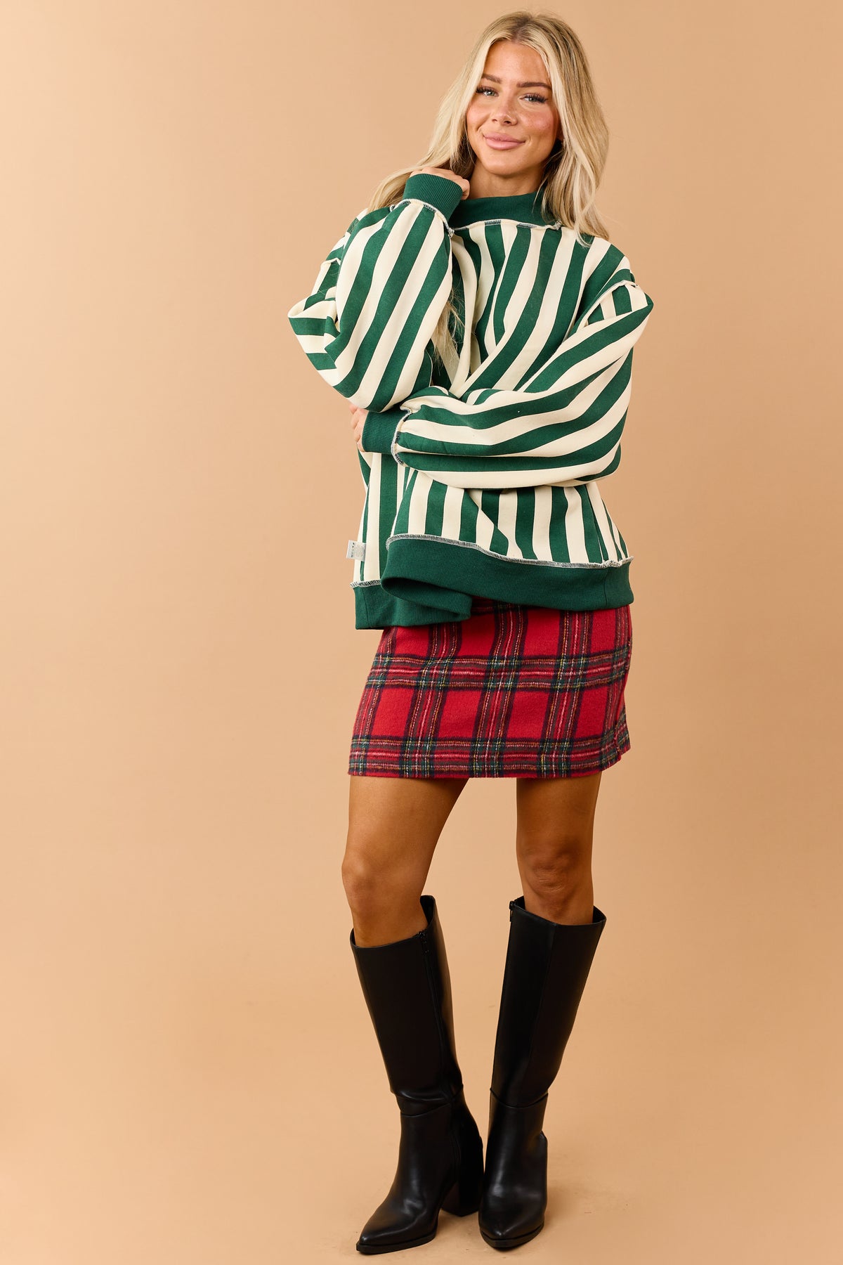 Cream 'Merry' and Striped Reversible Sweatshirt