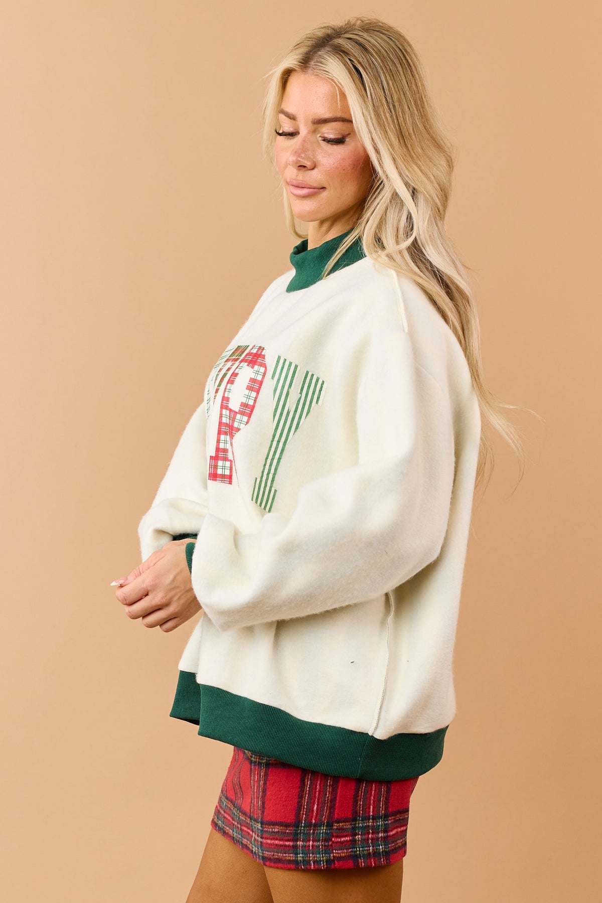 Cream 'Merry' and Striped Reversible Sweatshirt