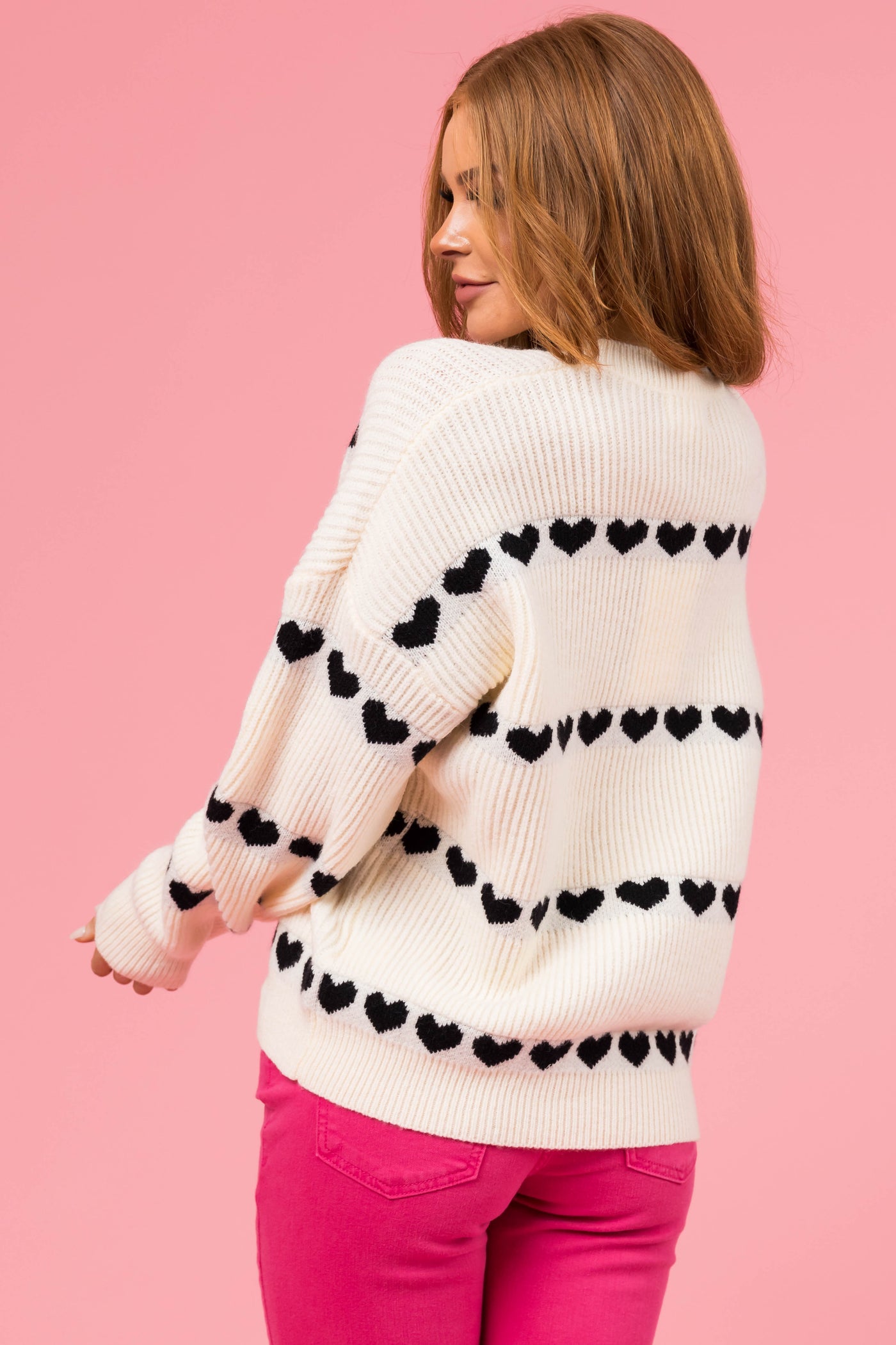 Cream and Black Heart Stripe Sweater