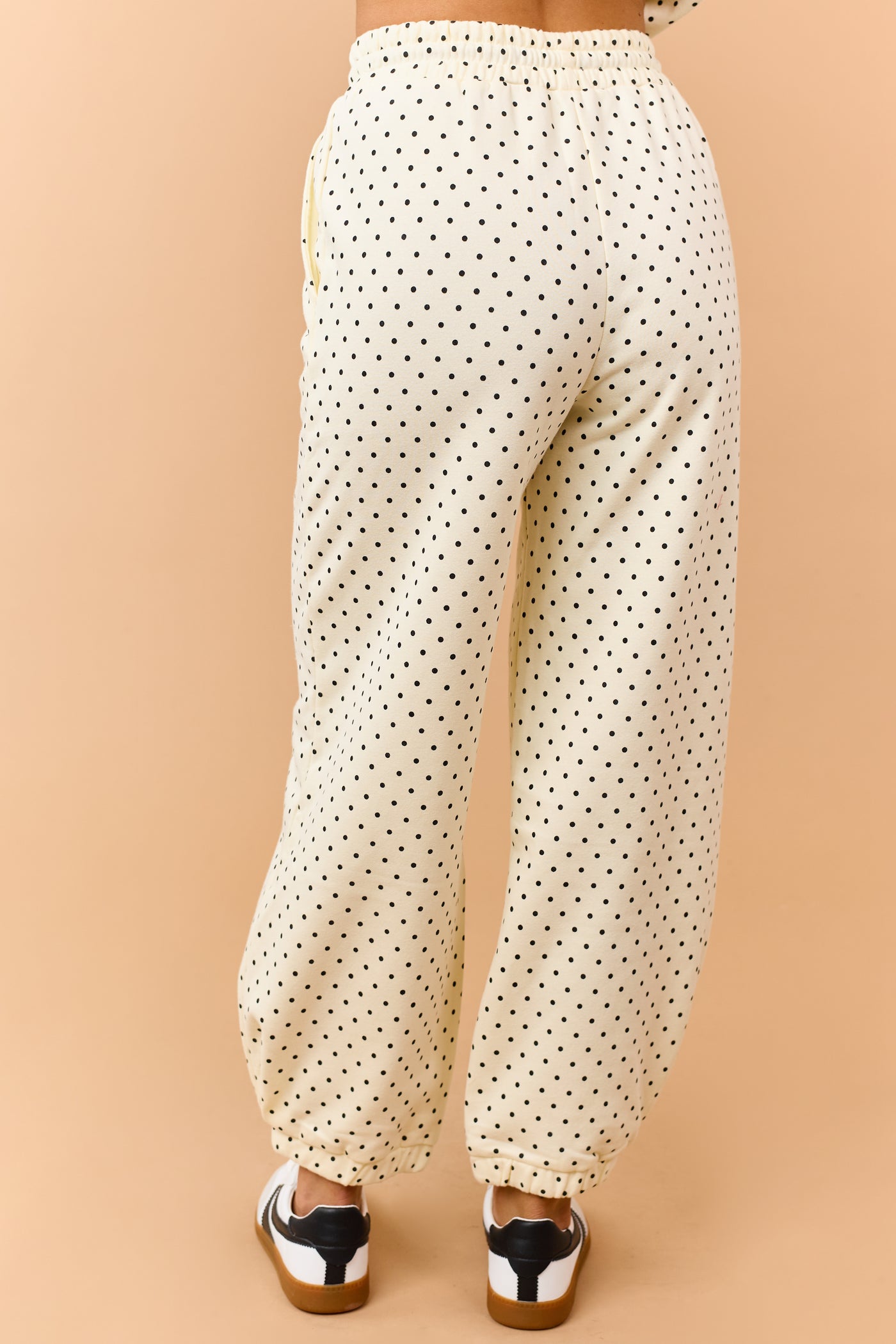 Cream and Black Polka Dot Jogger Sweatpants