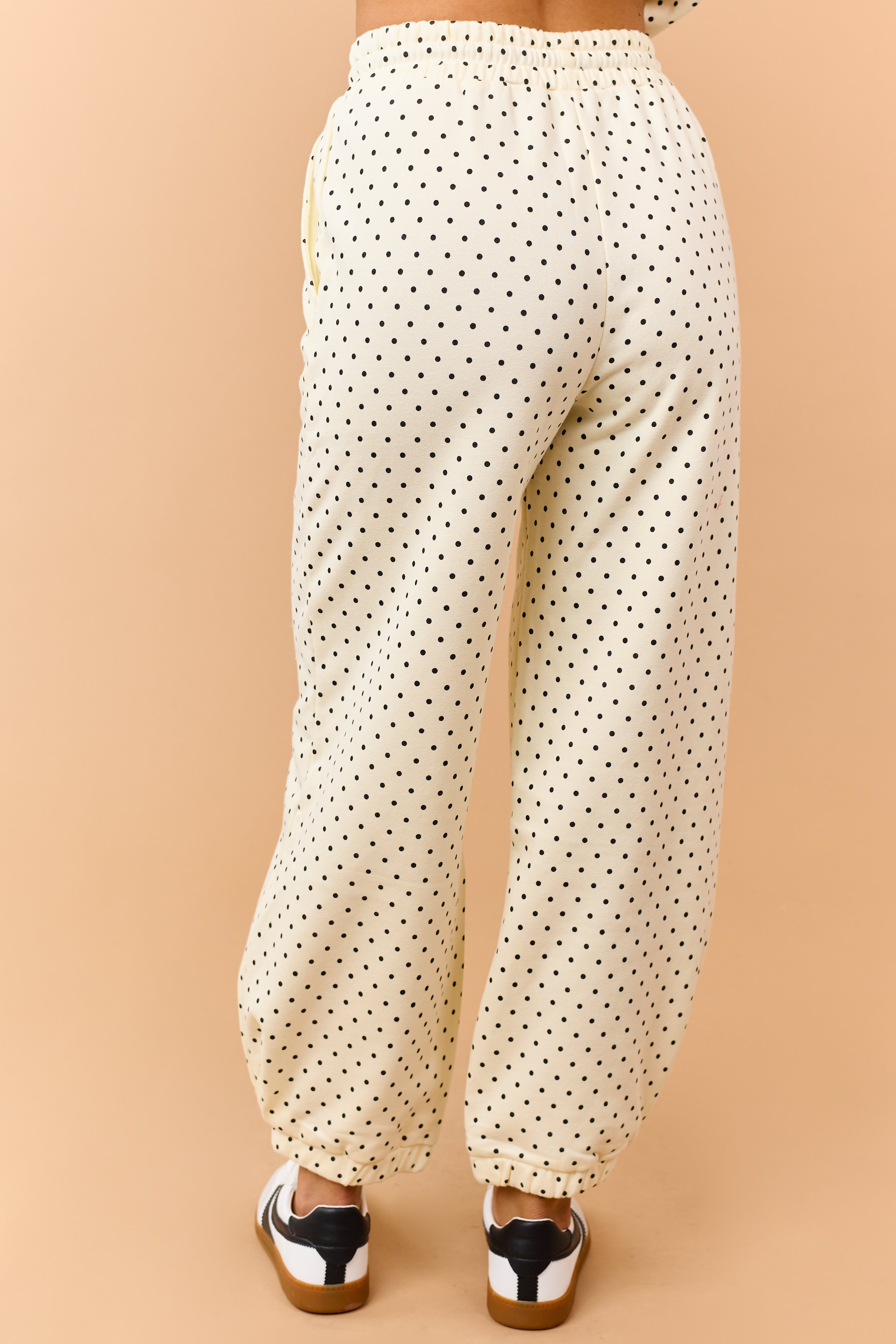 Cream and Black Polka Dot Jogger Sweatpants