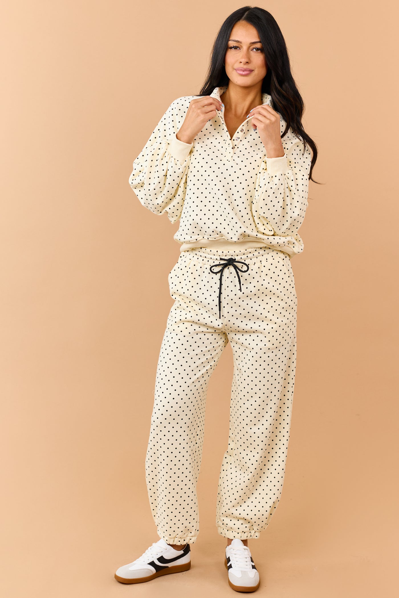 Cream and Black Polka Dot Jogger Sweatpants