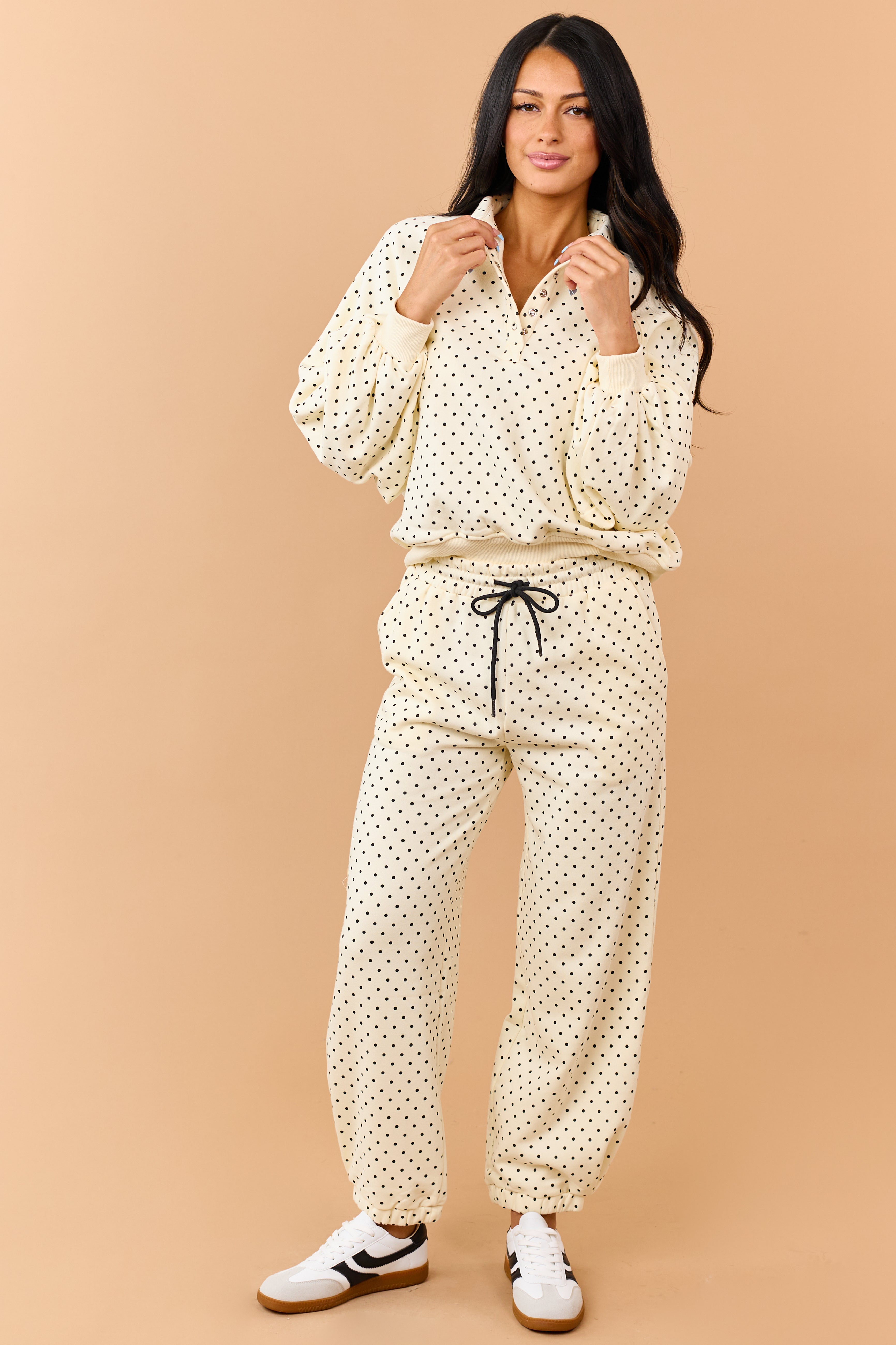 Cream and Black Polka Dot Jogger Sweatpants