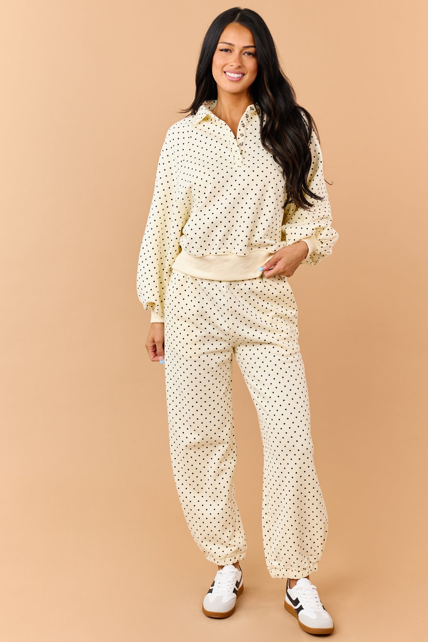Cream and Black Polka Dot Jogger Sweatpants