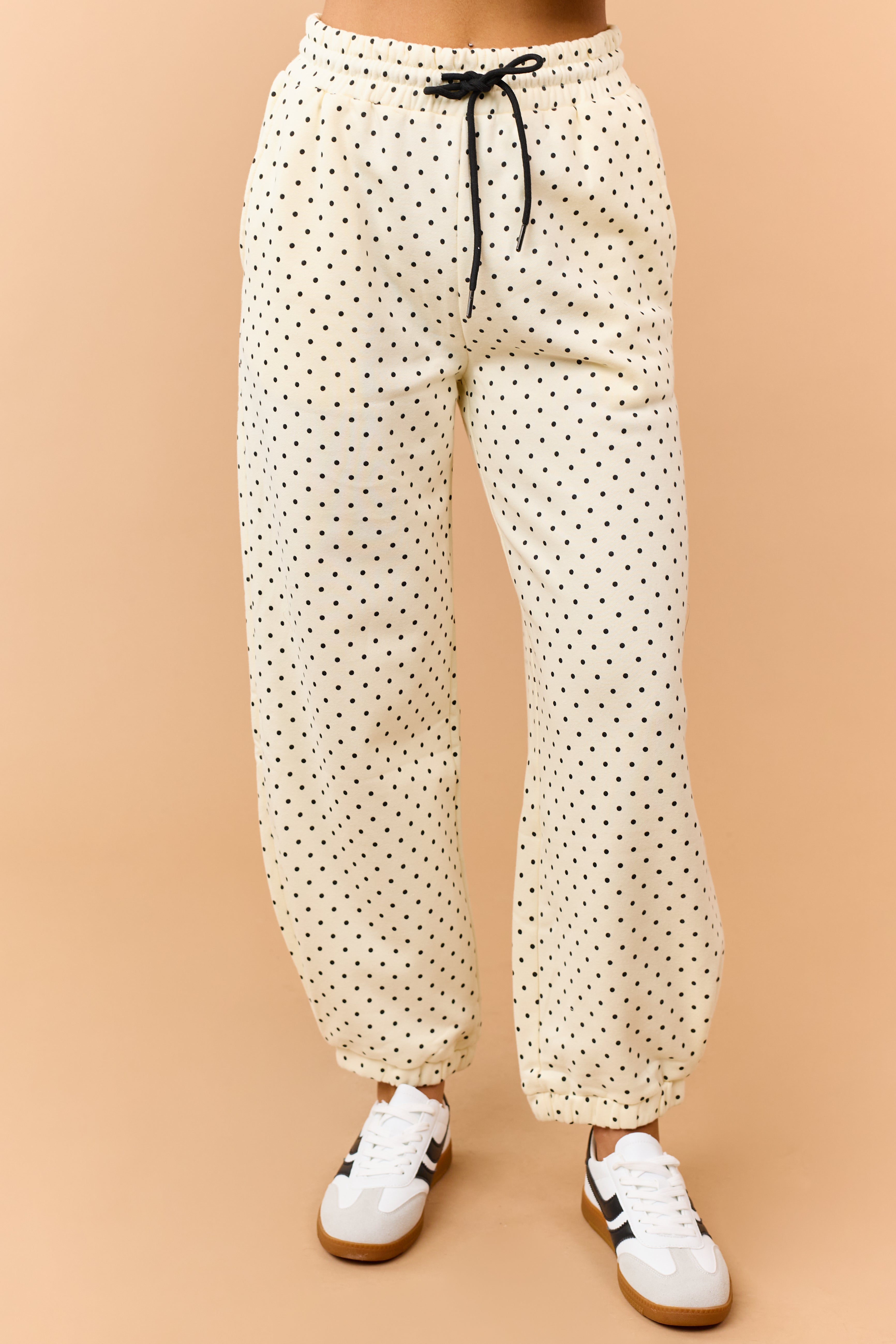 Cream and Black Polka Dot Jogger Sweatpants