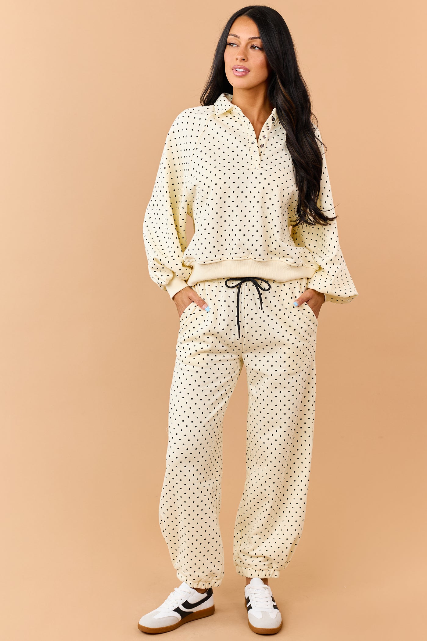 Cream and Black Polka Dot Jogger Sweatpants