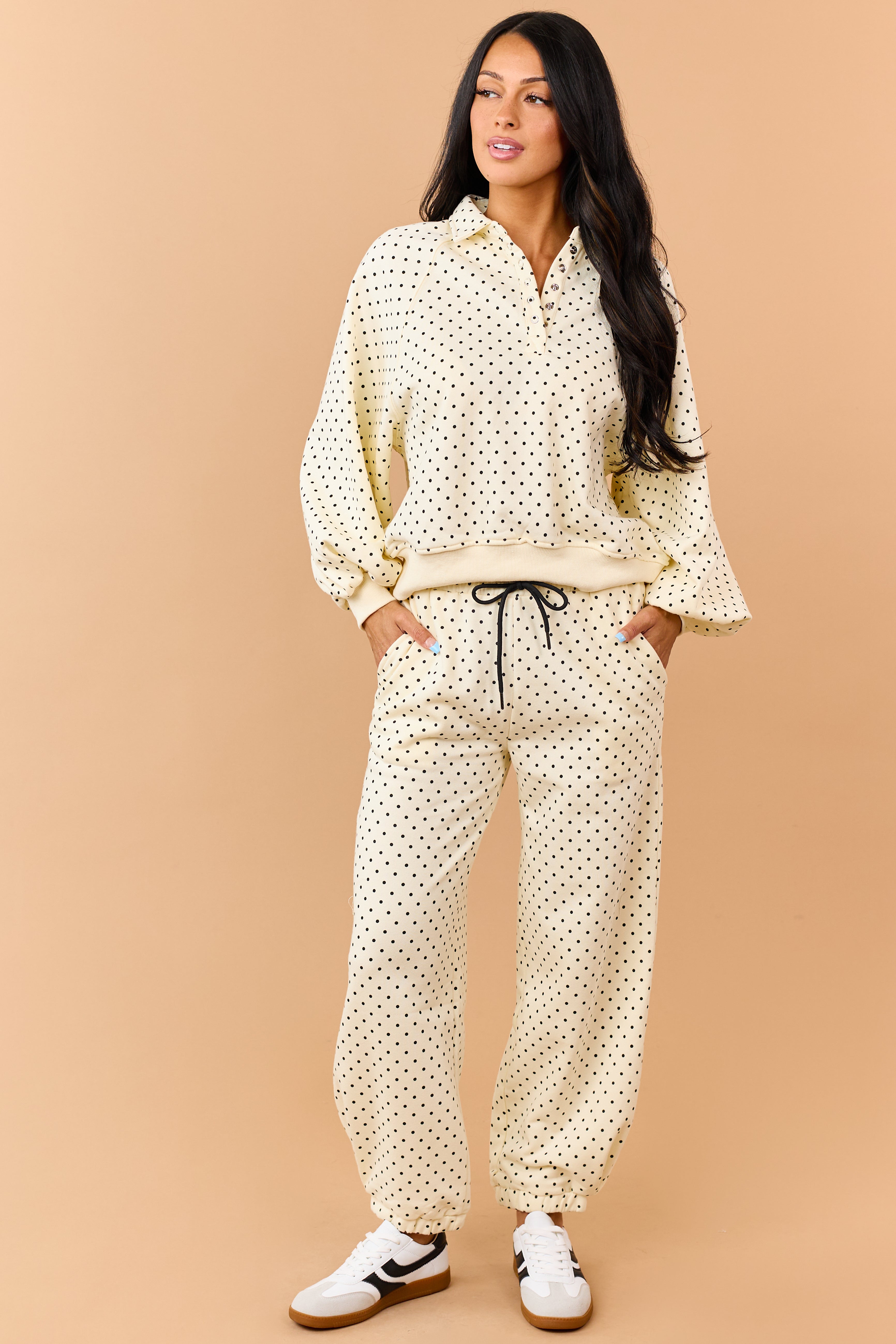 Cream and Black Polka Dot Jogger Sweatpants