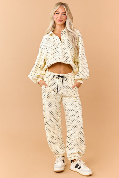 Cream and Black Polka Dot Jogger Sweatpants