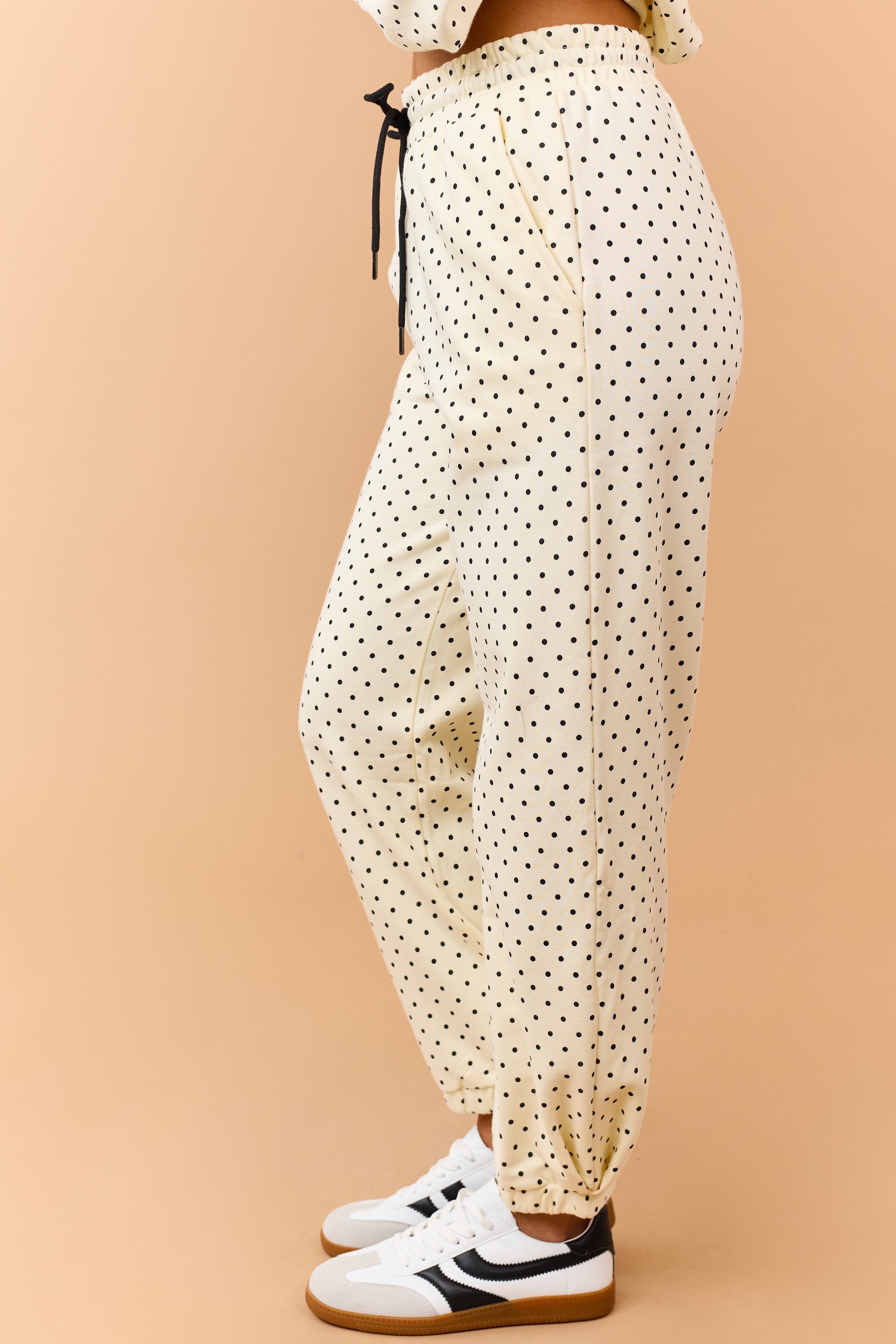 Cream and Black Polka Dot Jogger Sweatpants